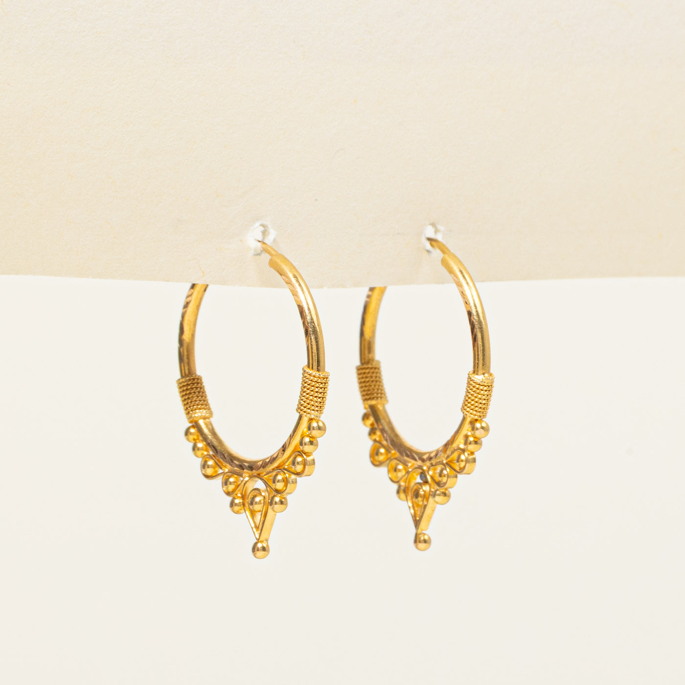 18k Yellow Gold Ornate Hoop Earrings