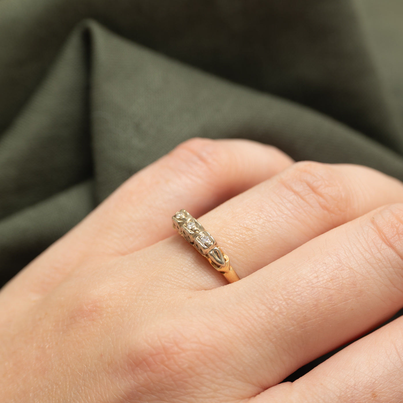 Two Tone Gold Three Stone Diamond Ring | SZ 6.75