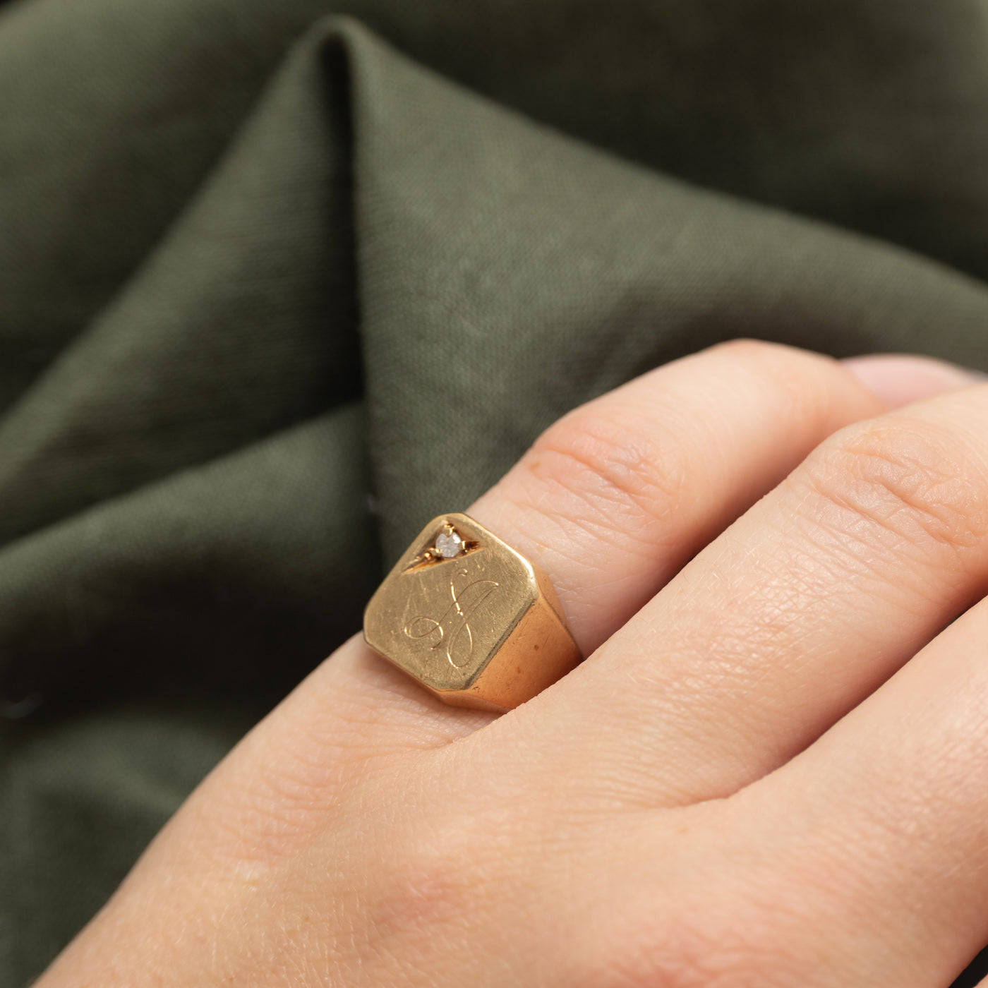 Diamond "A" Initial Signet Ring | SZ 4