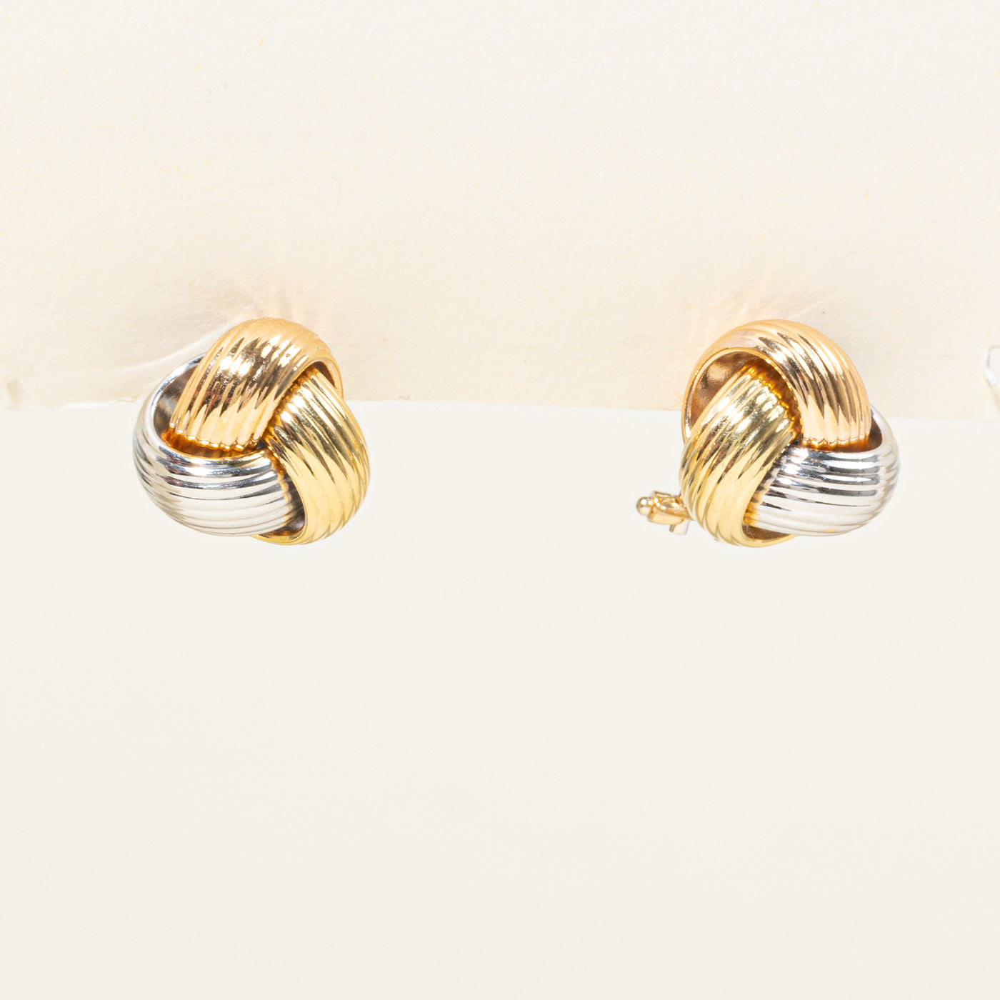 18k Tri Tone Gold Grooved Knot Stud Earrings