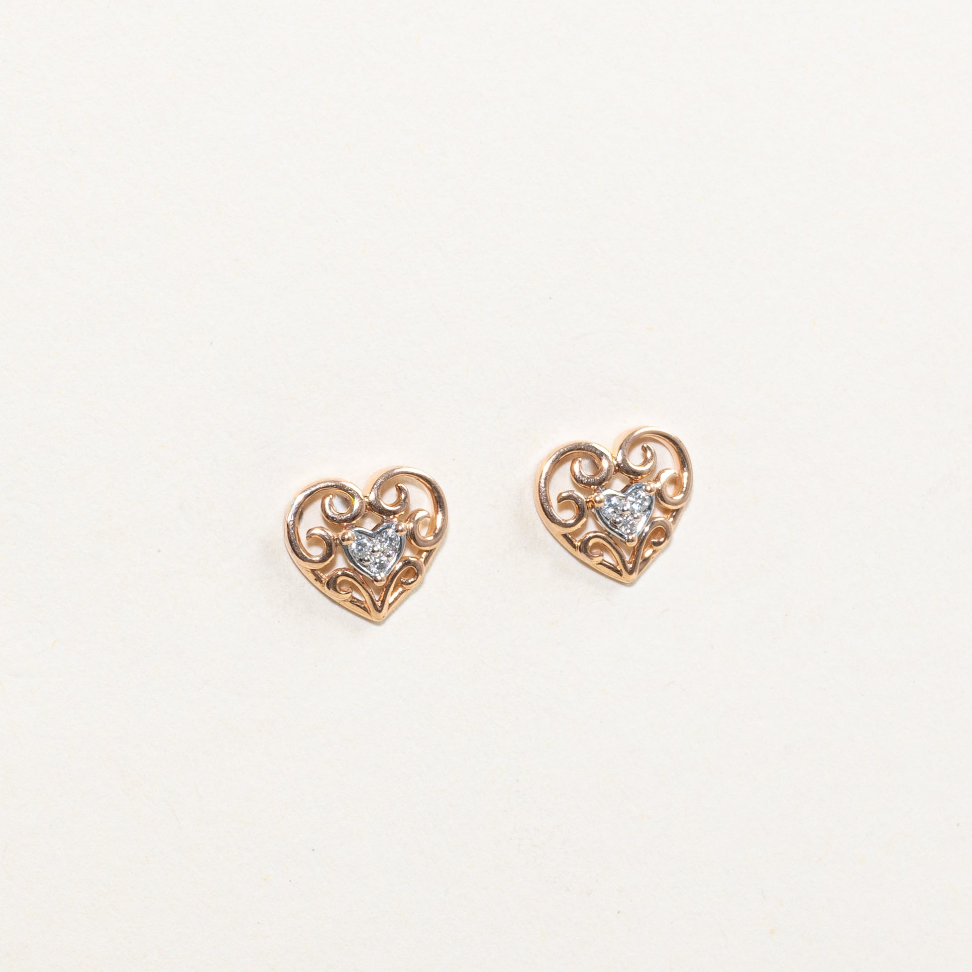 Diamond Heart Scrollwork Stud Earrings