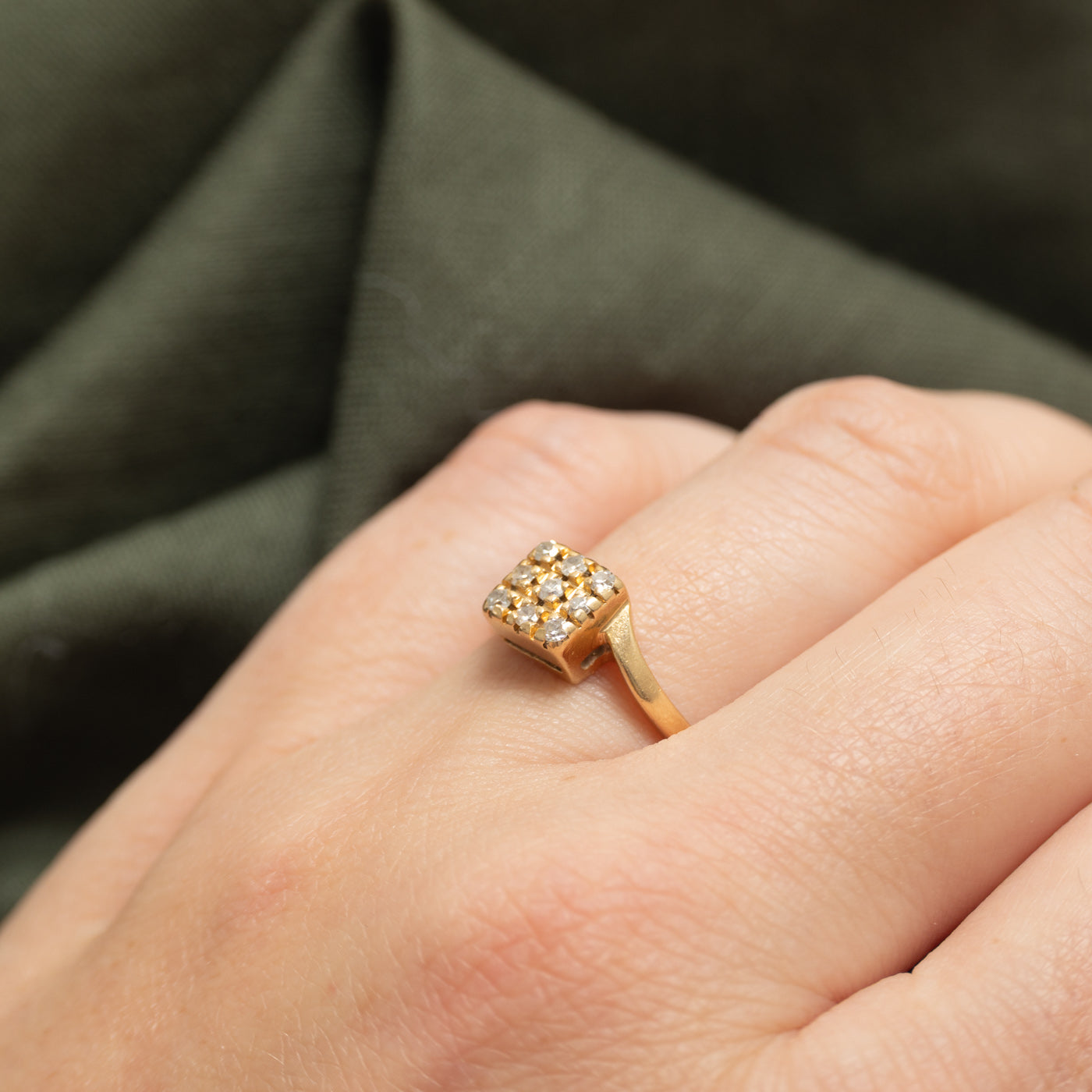 Yellow Gold Diamond Grid Bypass Ring | SZ 7.75
