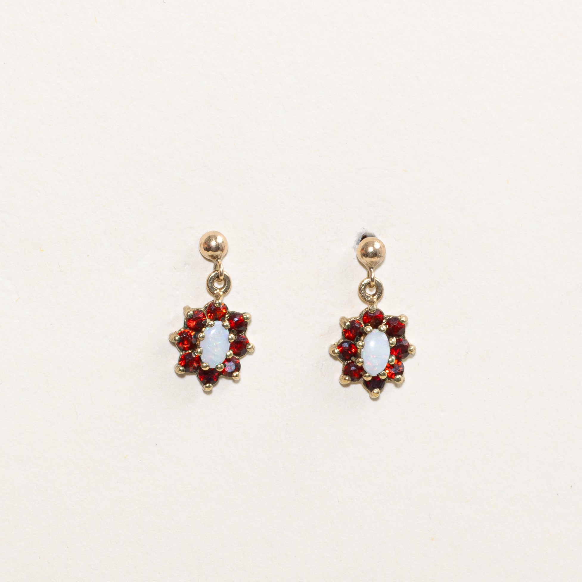 Opal & Garnet Halo Drop Earrings