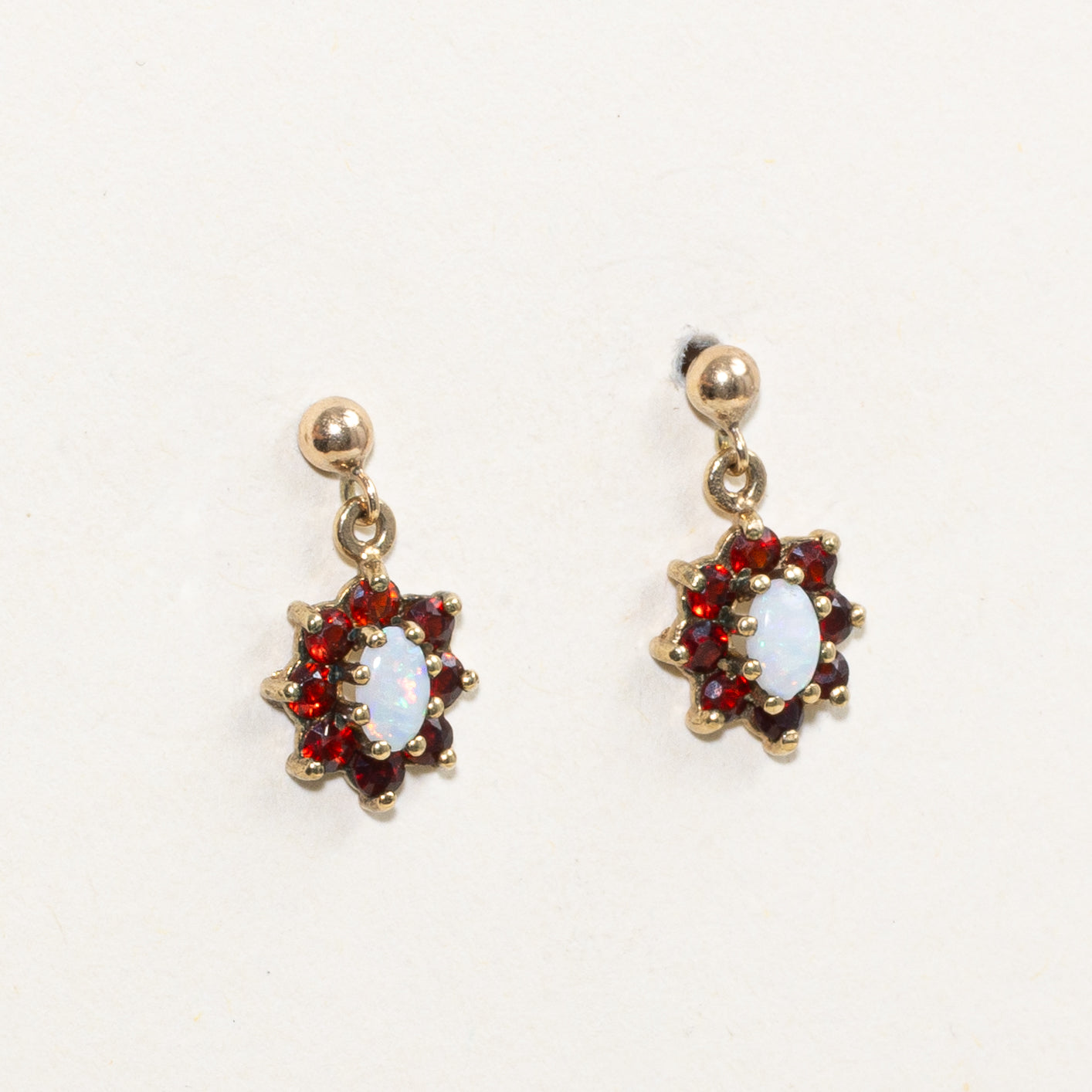Opal & Garnet Halo Drop Earrings