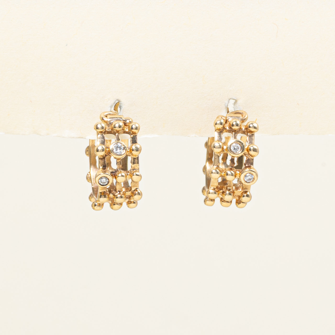 Diamond Bead Textured Hoop Earrings