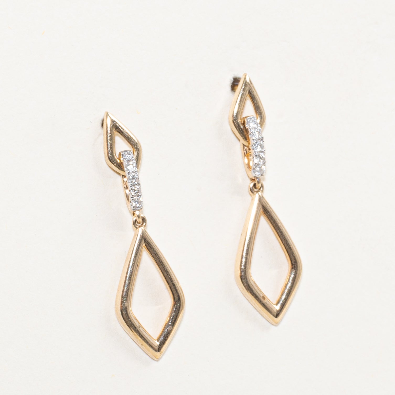 Pave Set Diamond Geometric Drop Earrings