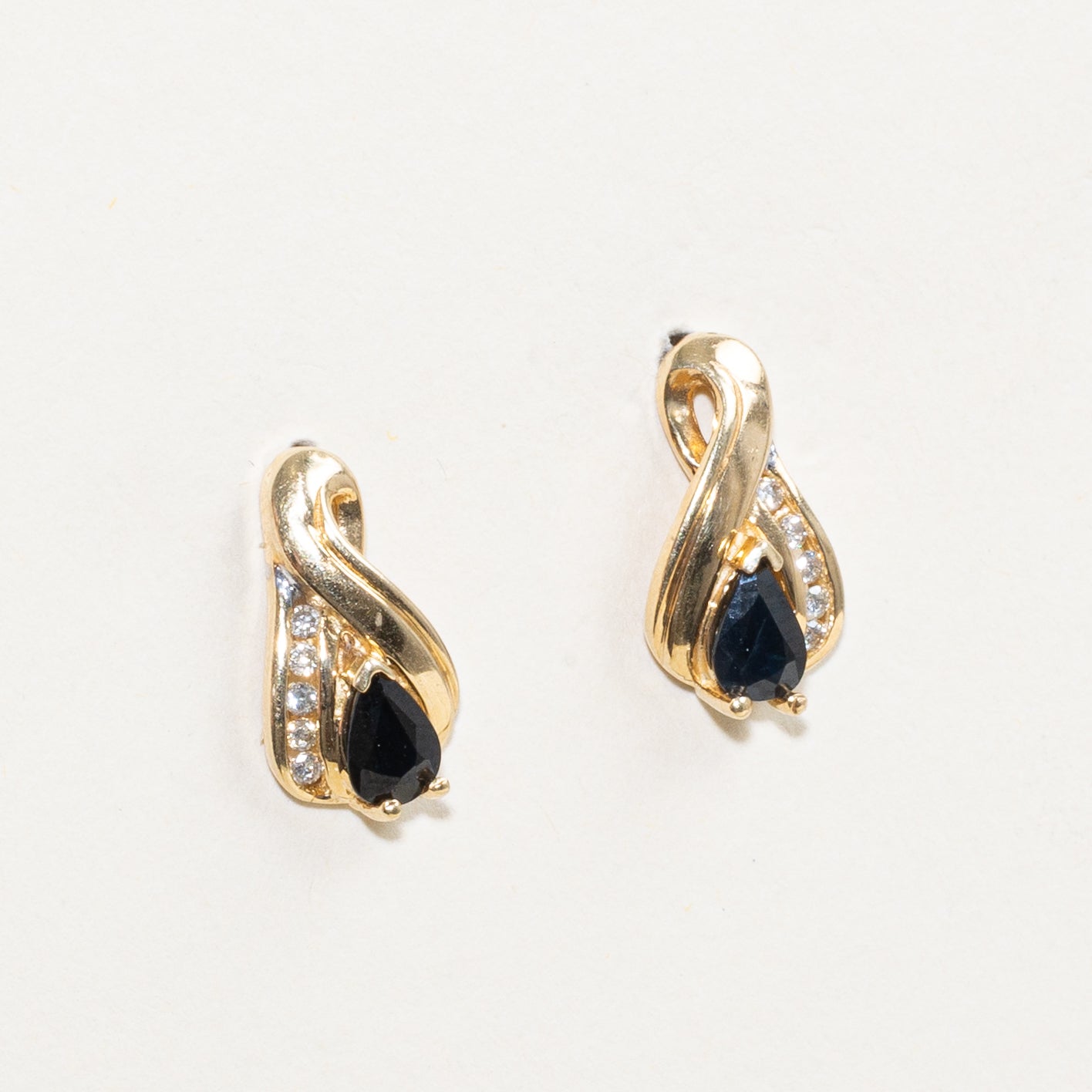 Pear Cut Sapphire & Diamond Crossover Drop Earrings