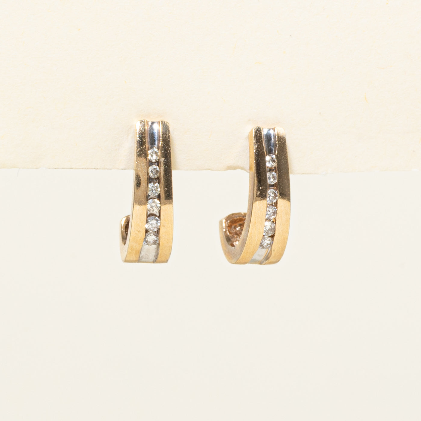 Channel Set Diamond Half Hoop Earrings