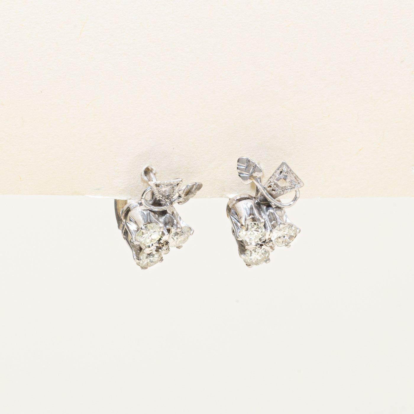 950 Platinum Diamond Cluster Leafy Stud Earrings | 0.68ctw