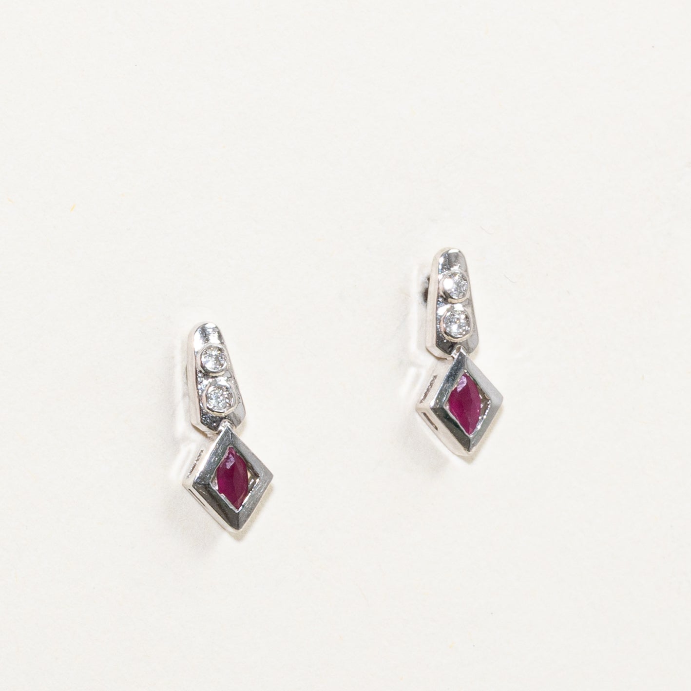 Marquise Cut Ruby & Diamond Geometric Stud Earrings