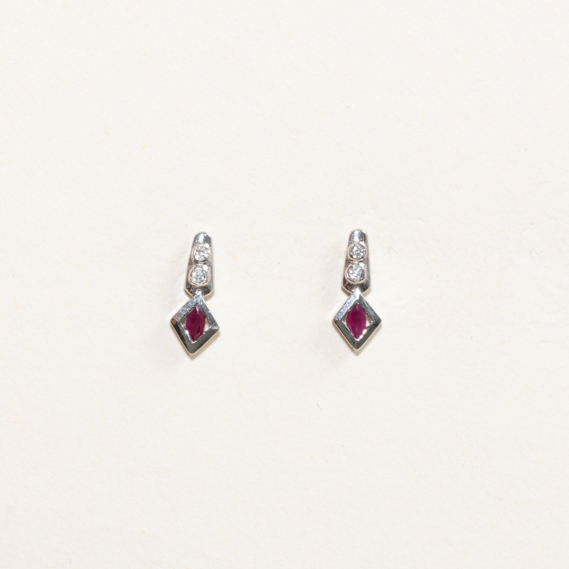 Marquise Cut Ruby & Diamond Geometric Stud Earrings