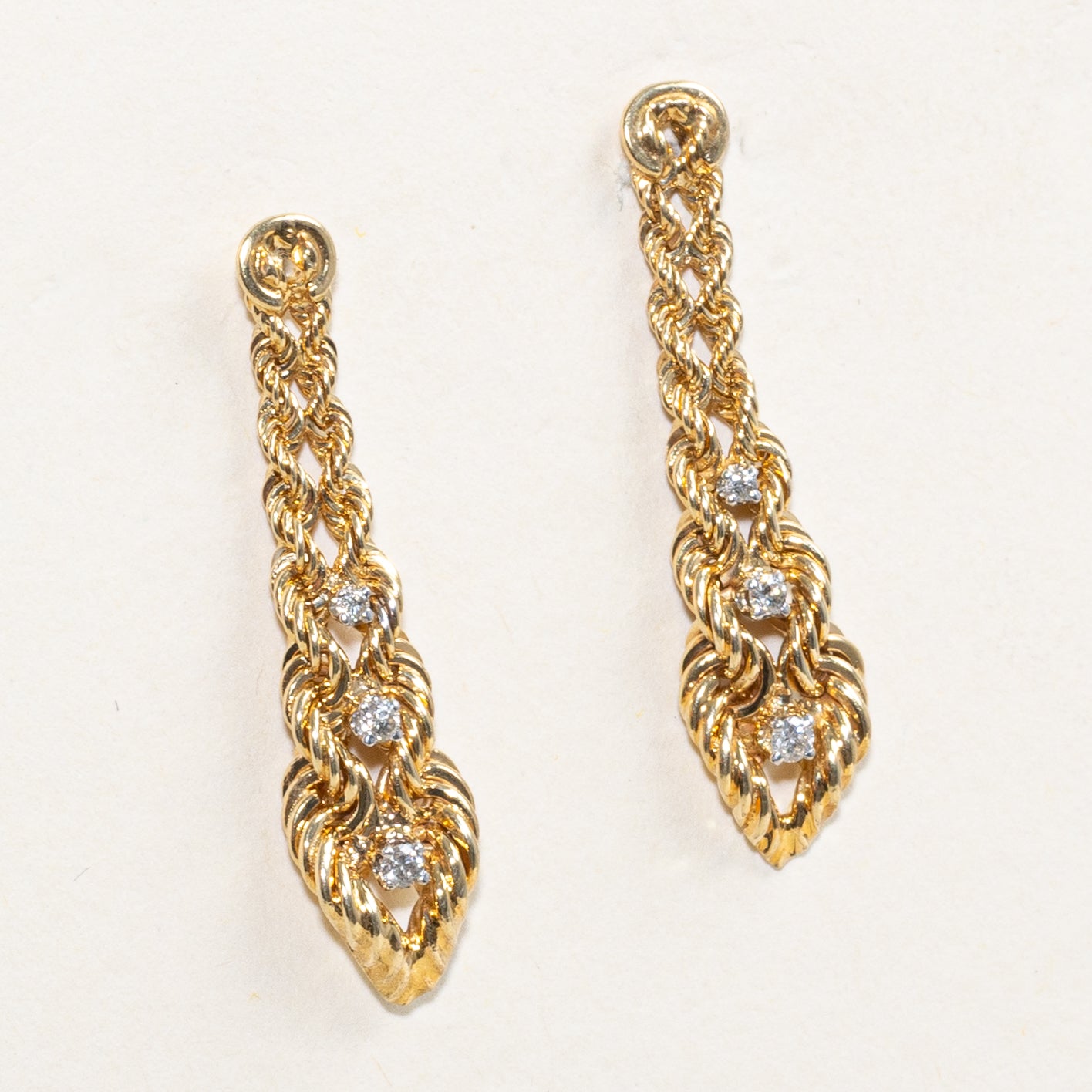 Diamond Braided Rope Drop Earrings