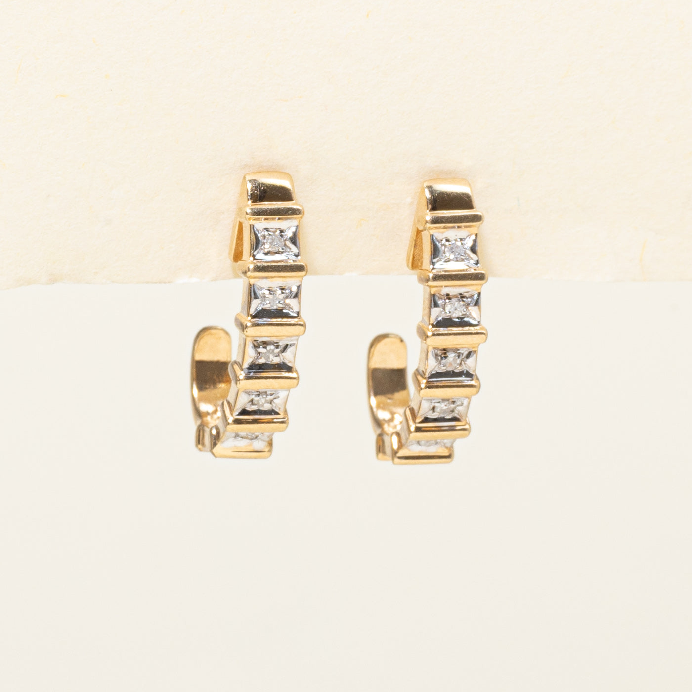 Diamond Grooved Half Hoop Earrings