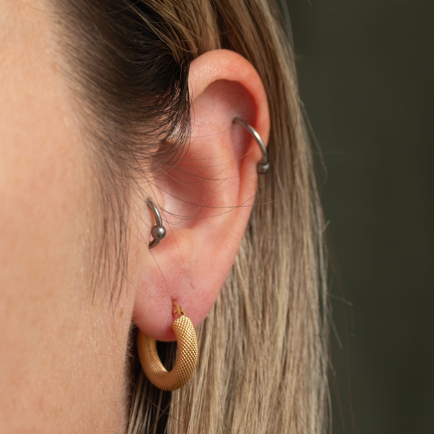 Italian 9k Yellow Gold Textured Hoop Earrings