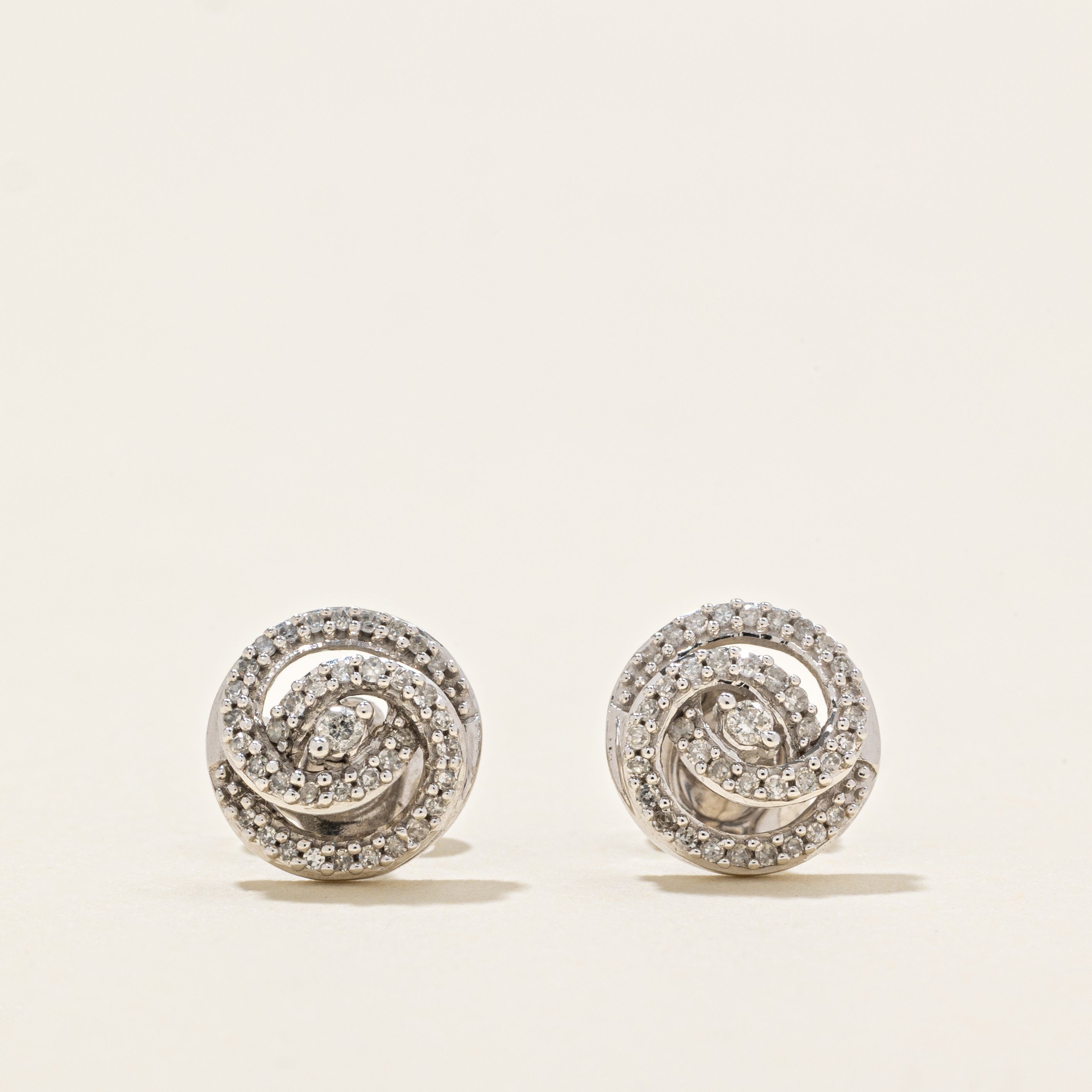 Pave Set Diamond Spiral Stud Earrings
