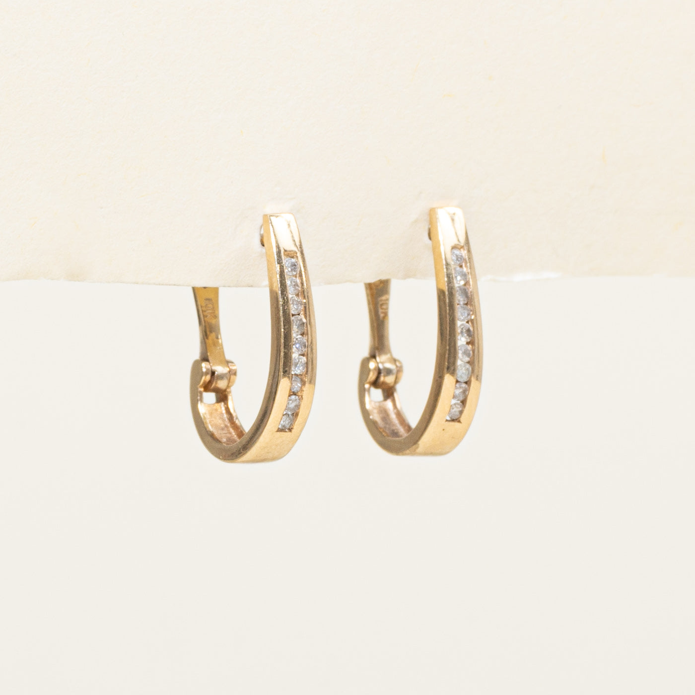 Channel Set Diamond Half Hoop Earrings