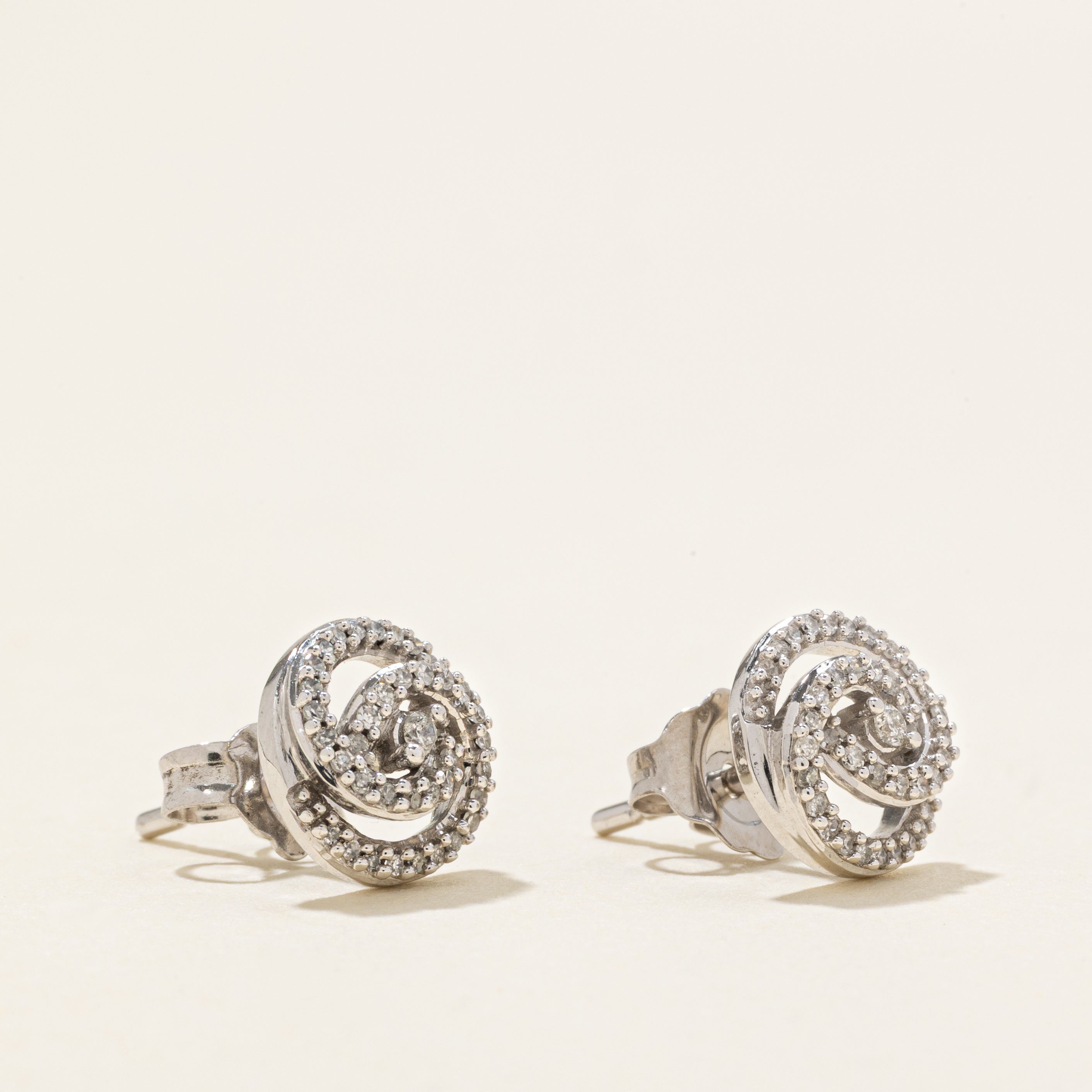 Pave Set Diamond Spiral Stud Earrings