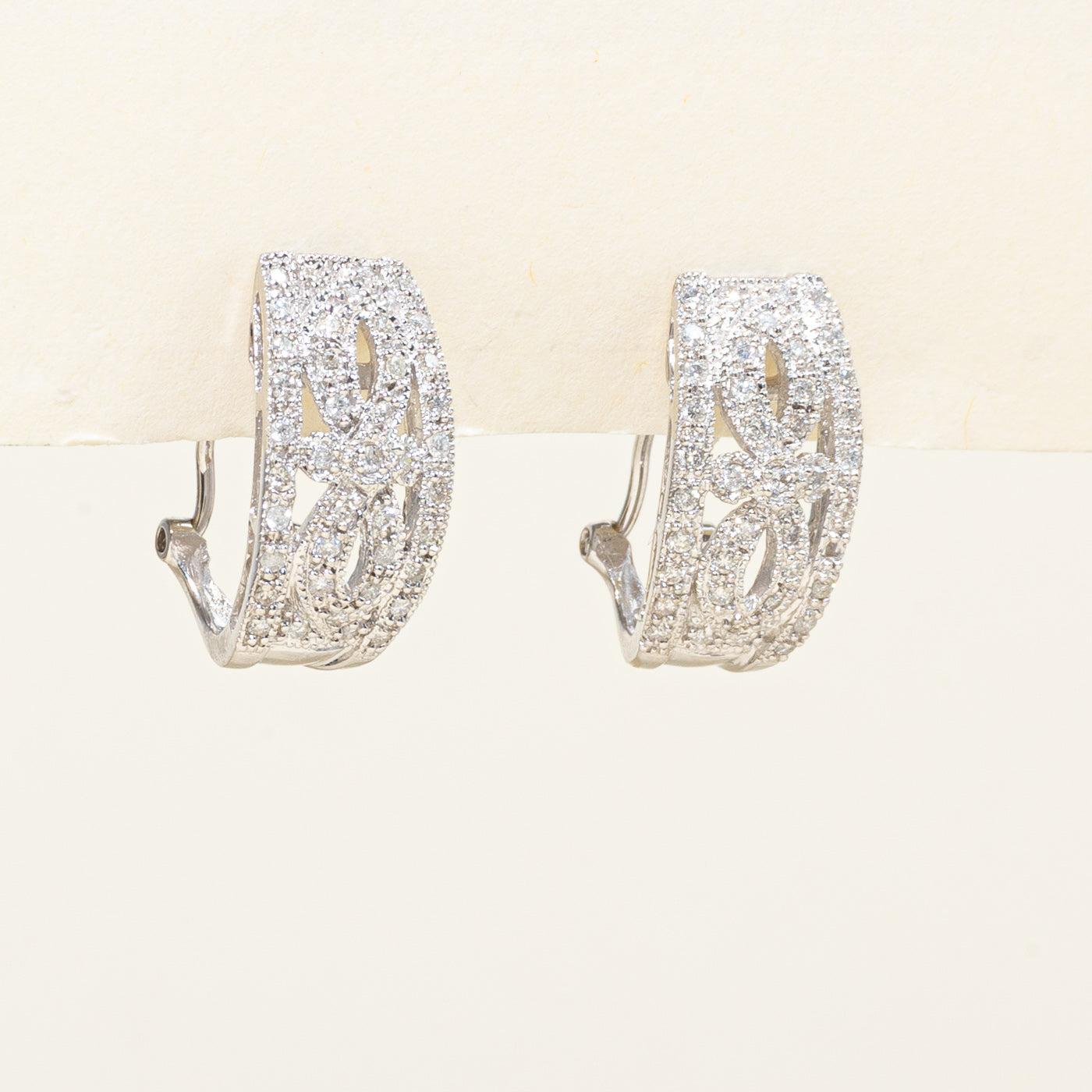 Pave Set Diamond Half Hoop Earrings