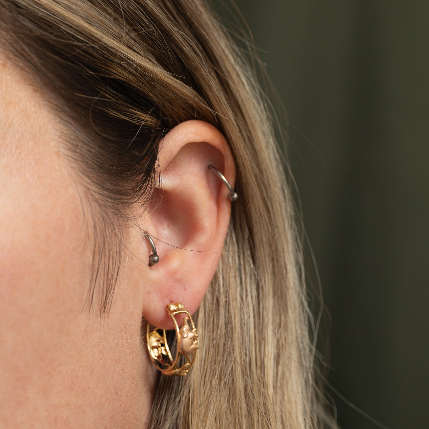 10k Tri Tone Gold Elephant Hoop Earrings