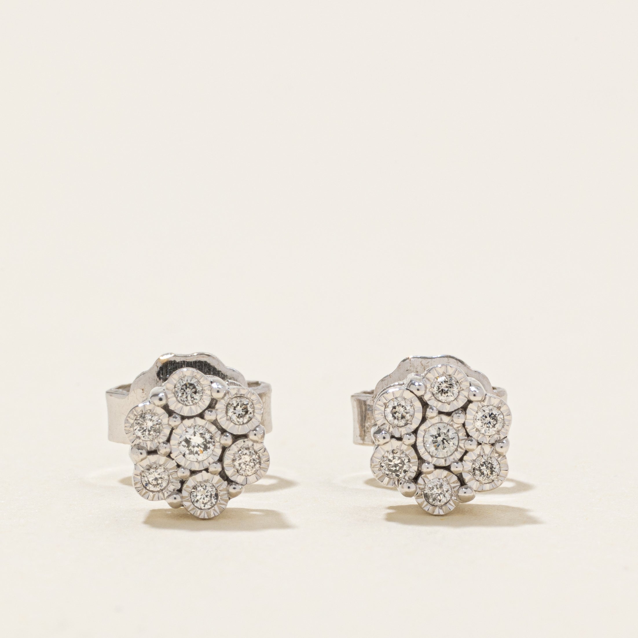 Illusion Set Diamond Cluster Stud Earrings
