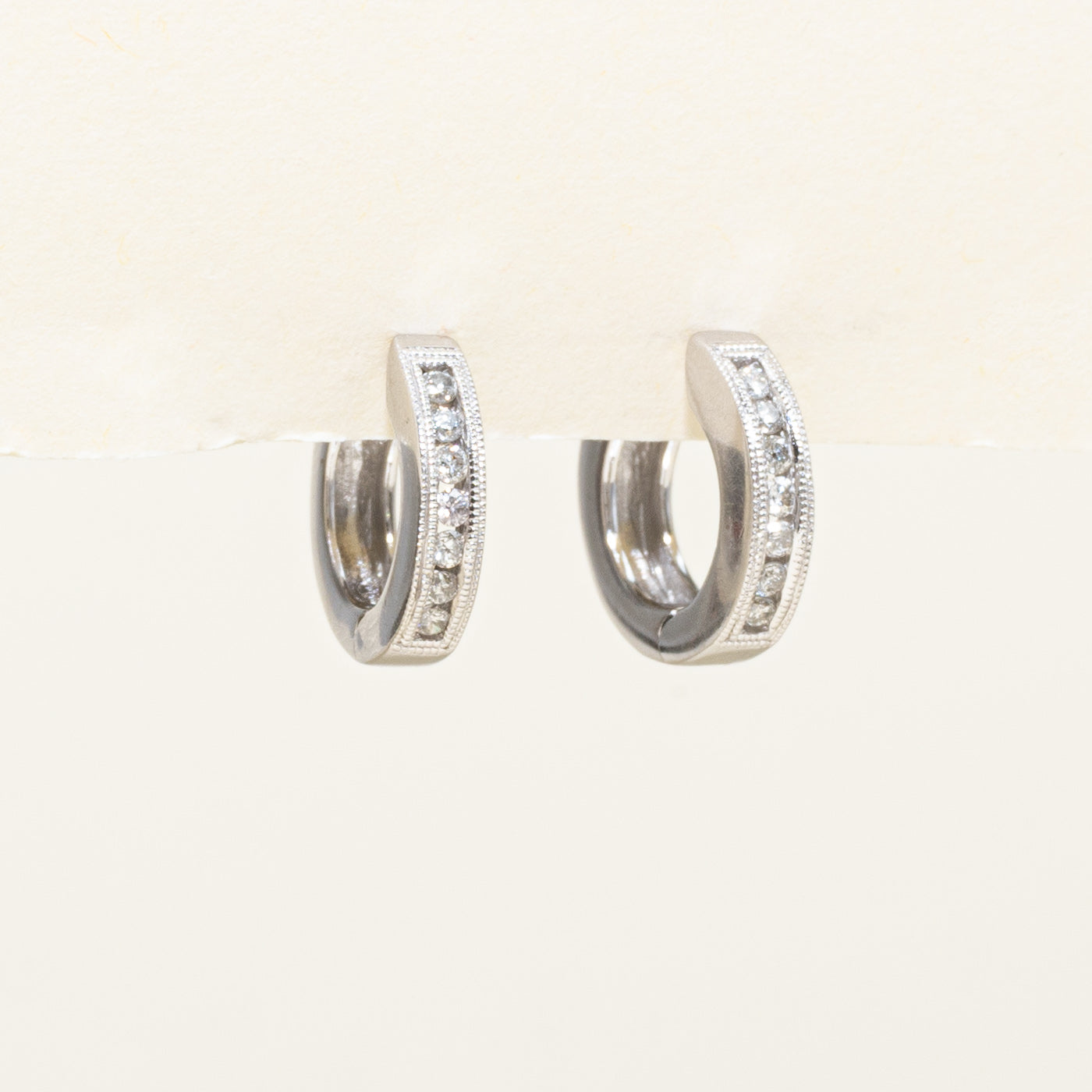Channel Set Diamond Milgrain Huggie Earrings