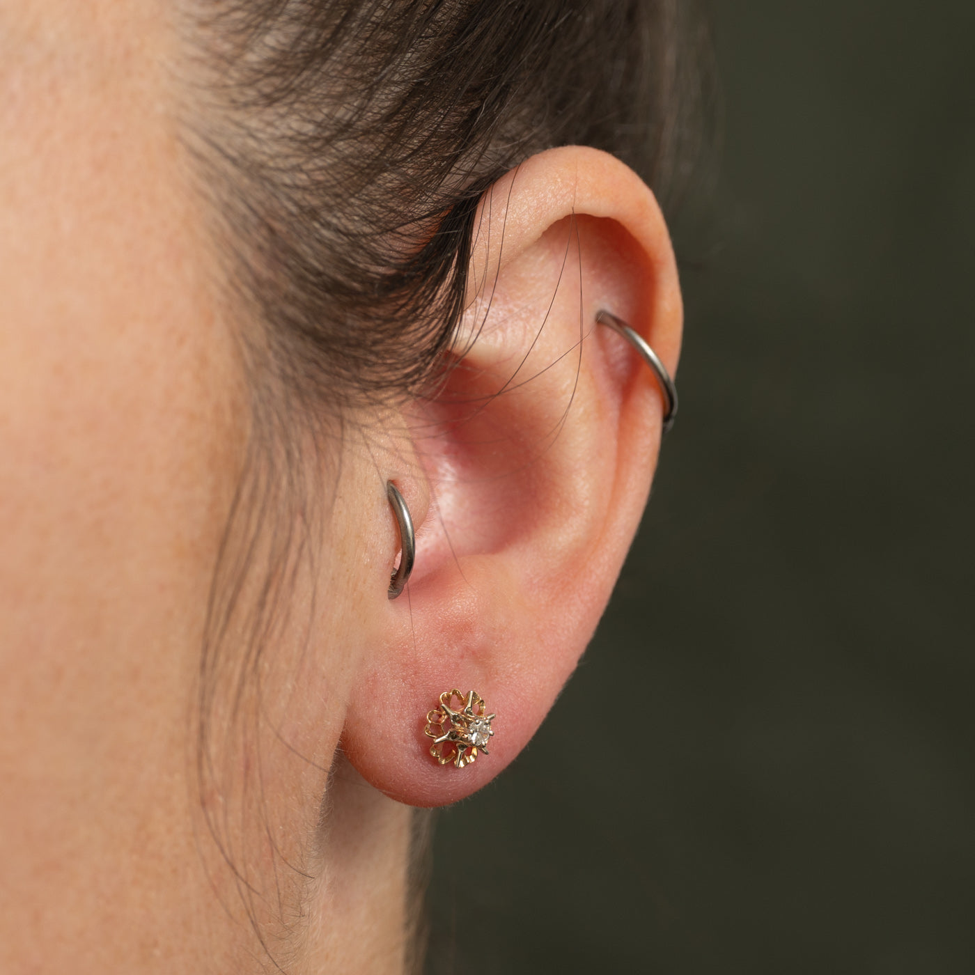 Diamond Openwork Floral Stud Earrings