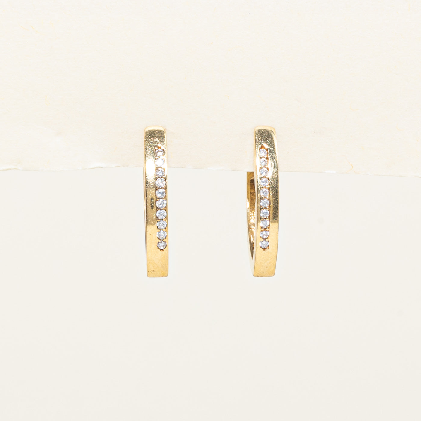 18k Channel Set Diamond Angled Hoop Earrings