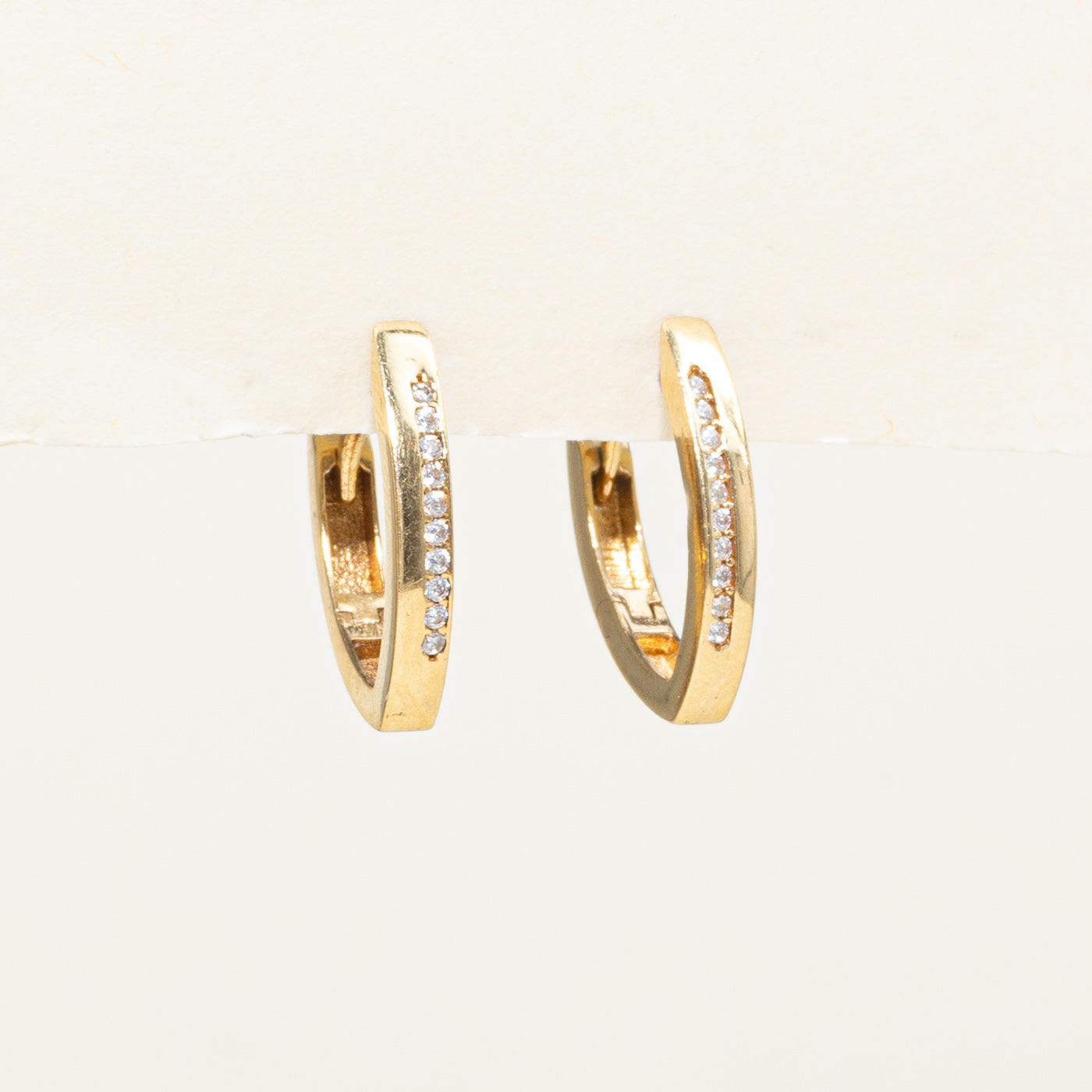 18k Channel Set Diamond Angled Hoop Earrings