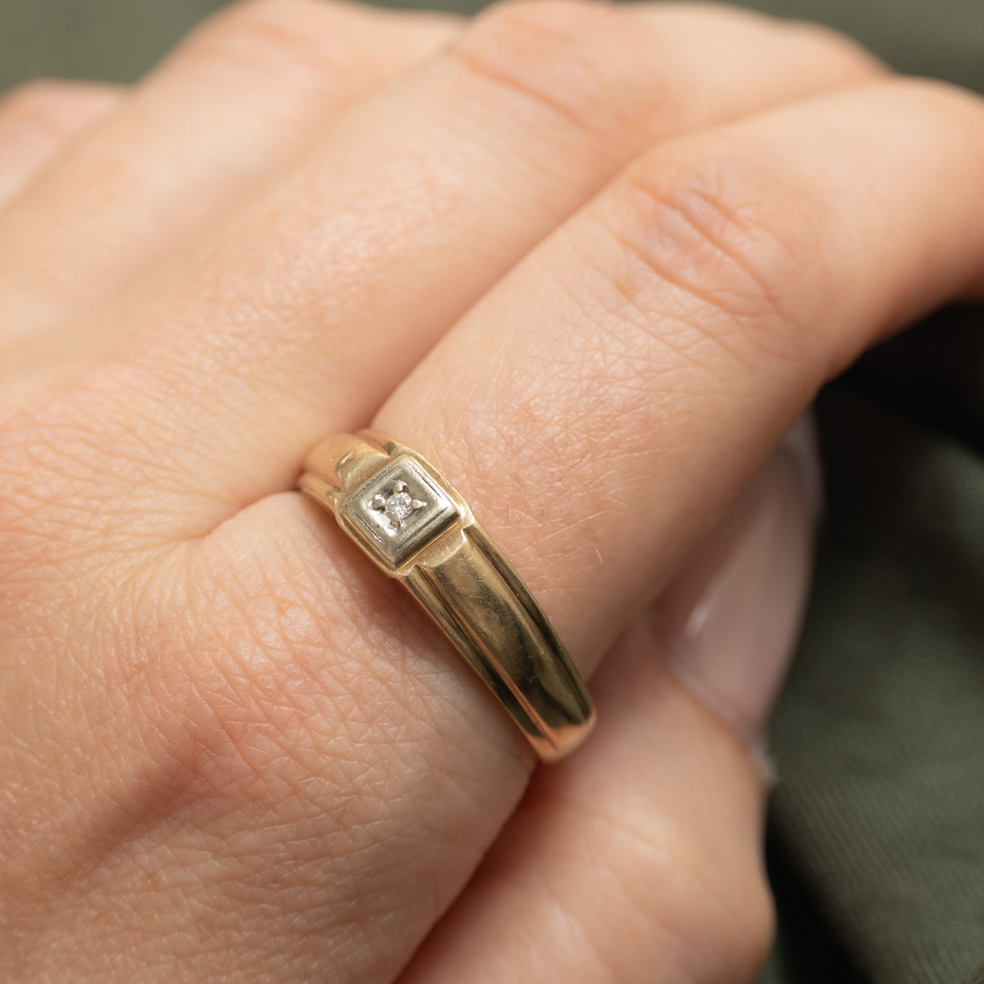 Diamond Square Grooved Ring | SZ 12