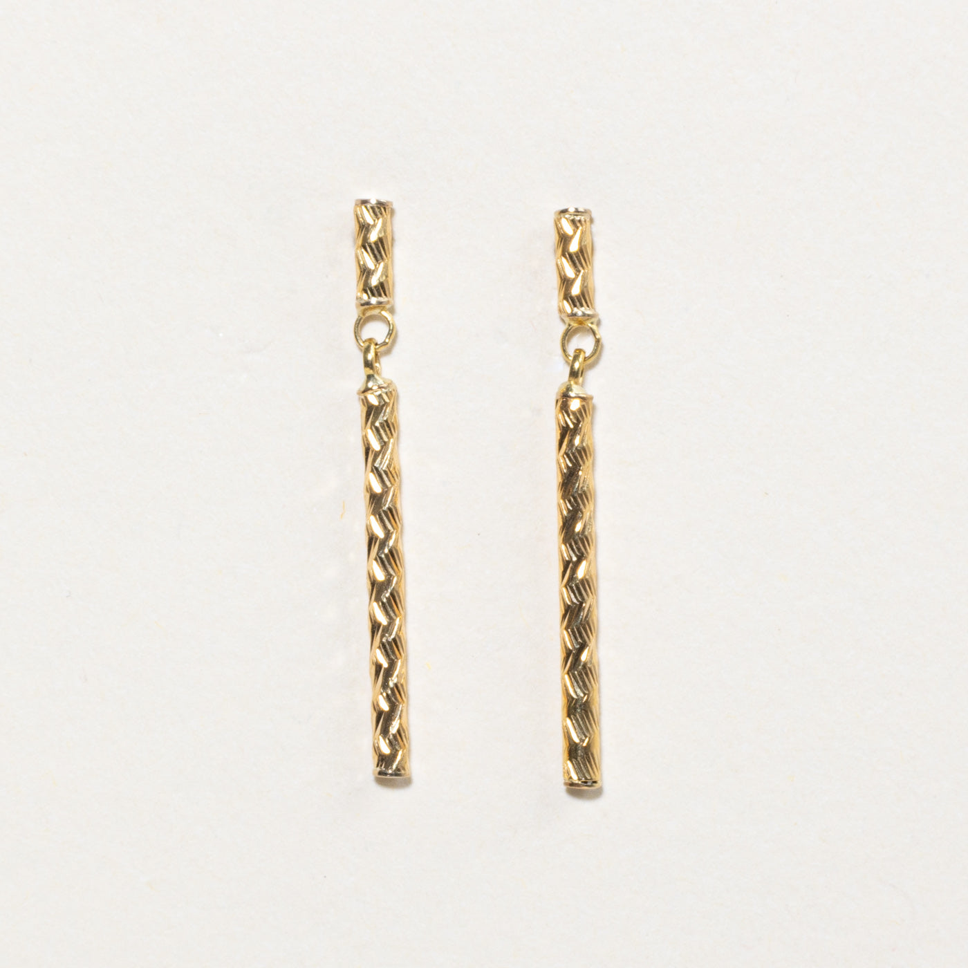 18k Yellow Gold Textured Drop Earrings