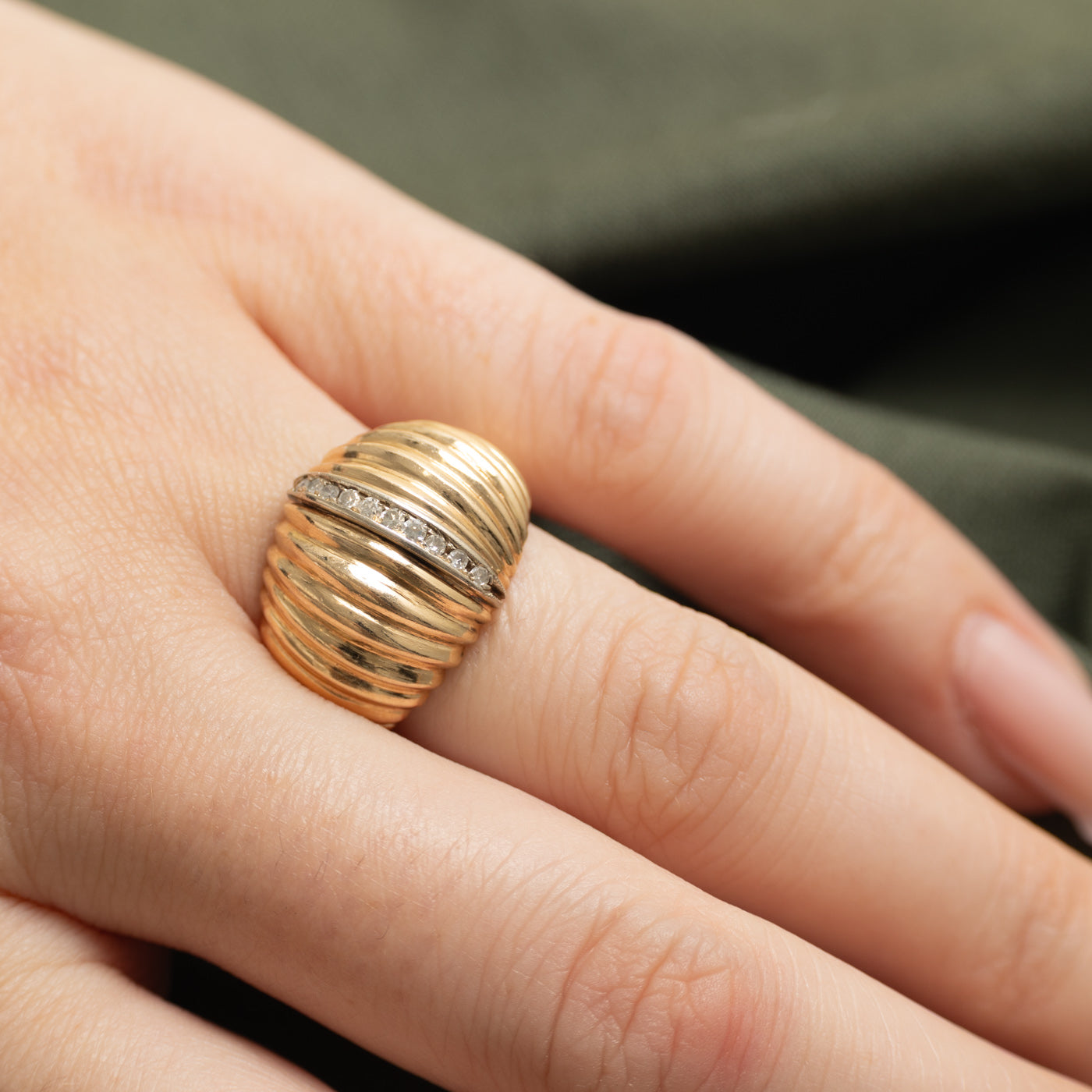 Diamond Column Croissant Dome Ring | SZ 7