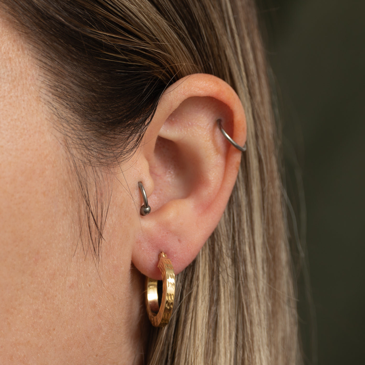 14k Yellow Gold Textured Hoop Earrings