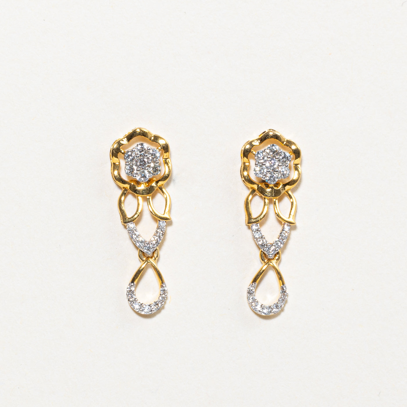 Diamond Floral Cluster Drop Earrings