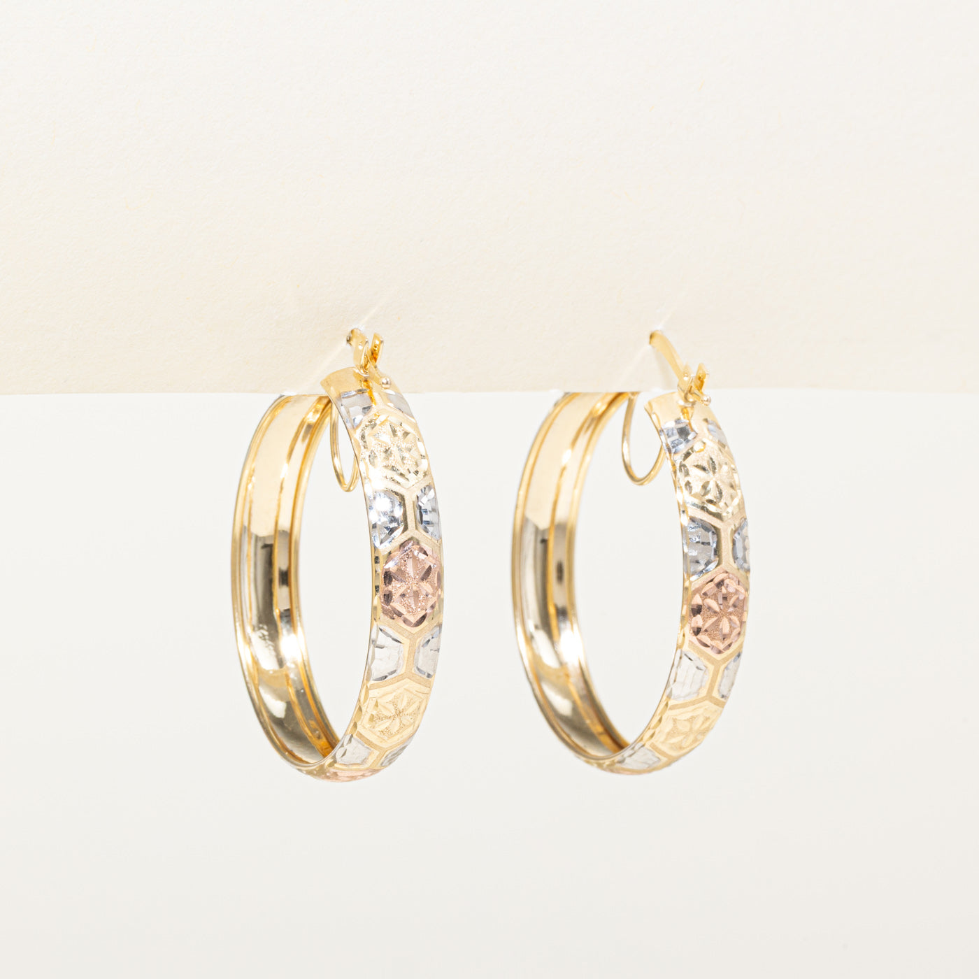 14k Yellow, White & Rose Gold Hoops