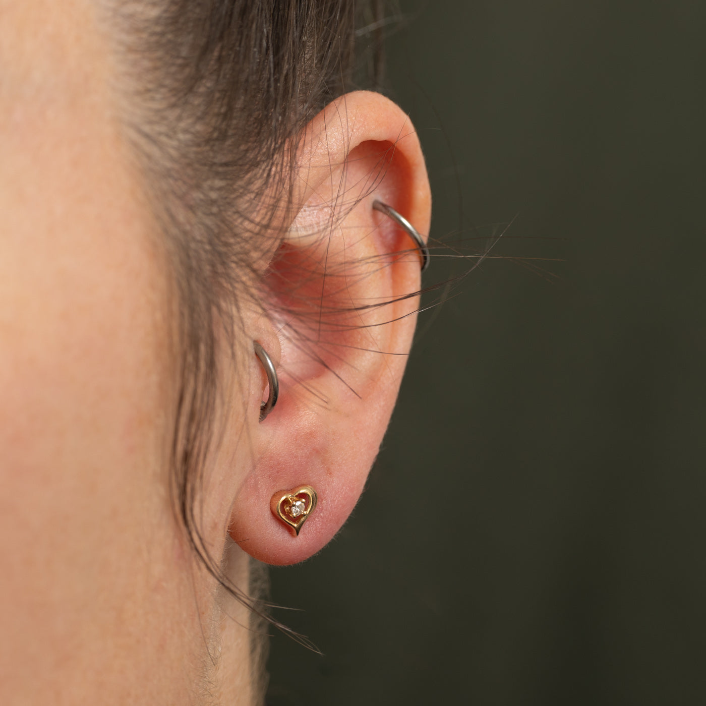 Diamond Heart Stud Earrings