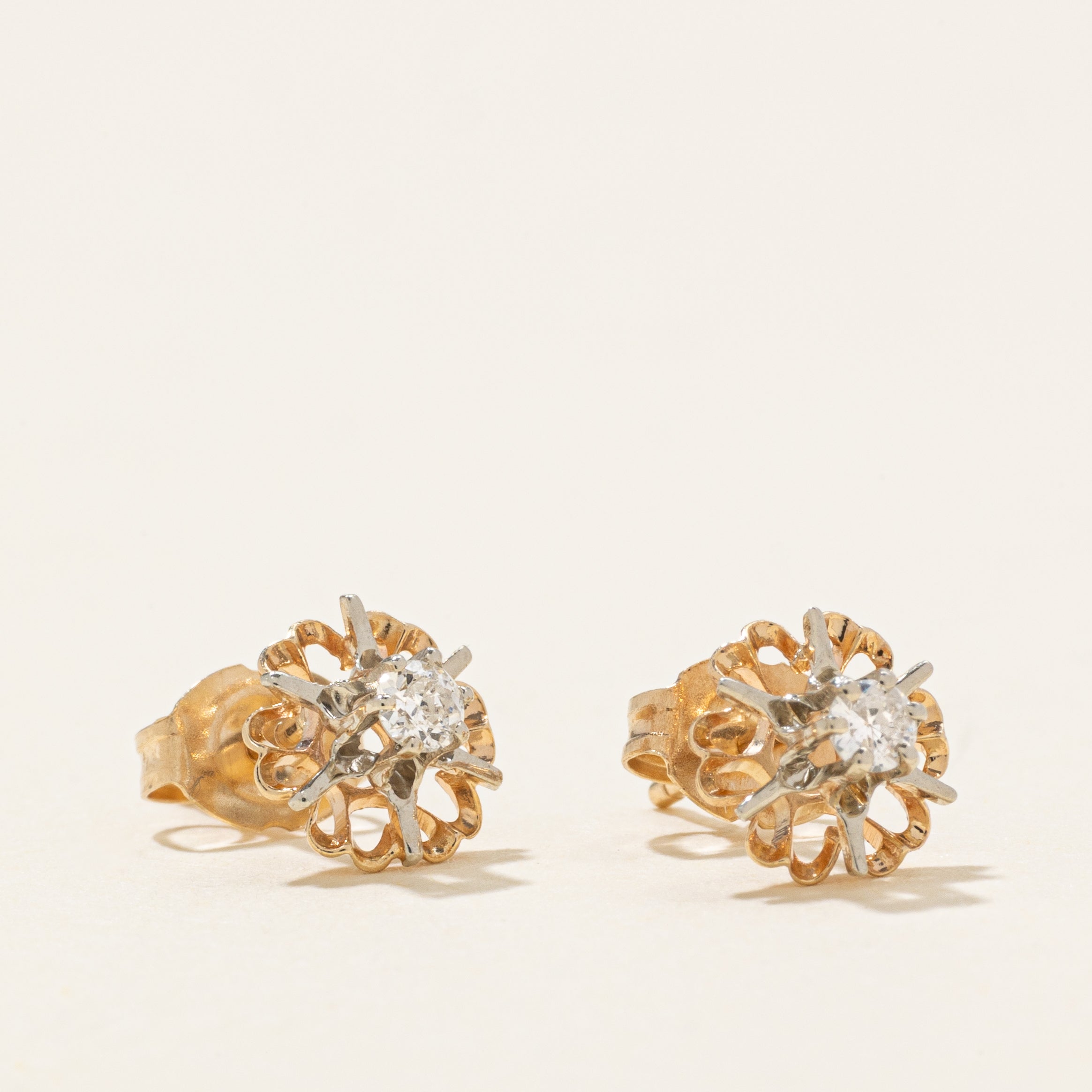 Diamond Openwork Floral Stud Earrings