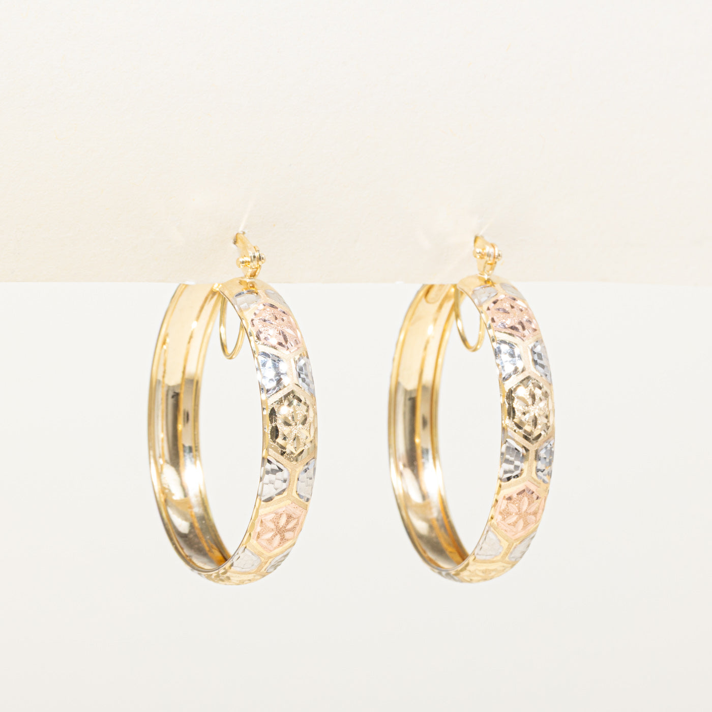 14k Yellow, White & Rose Gold Hoops