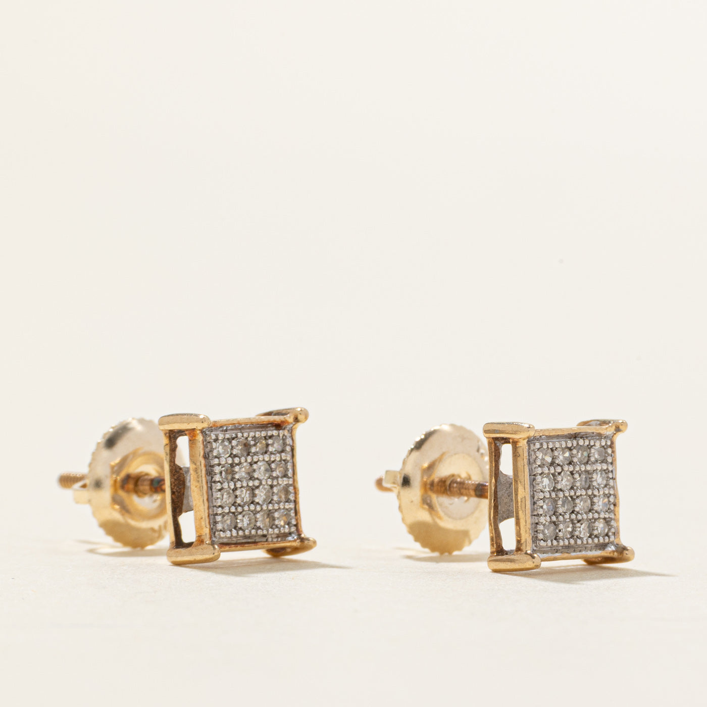 Diamond Square Cluster Stud Earrings