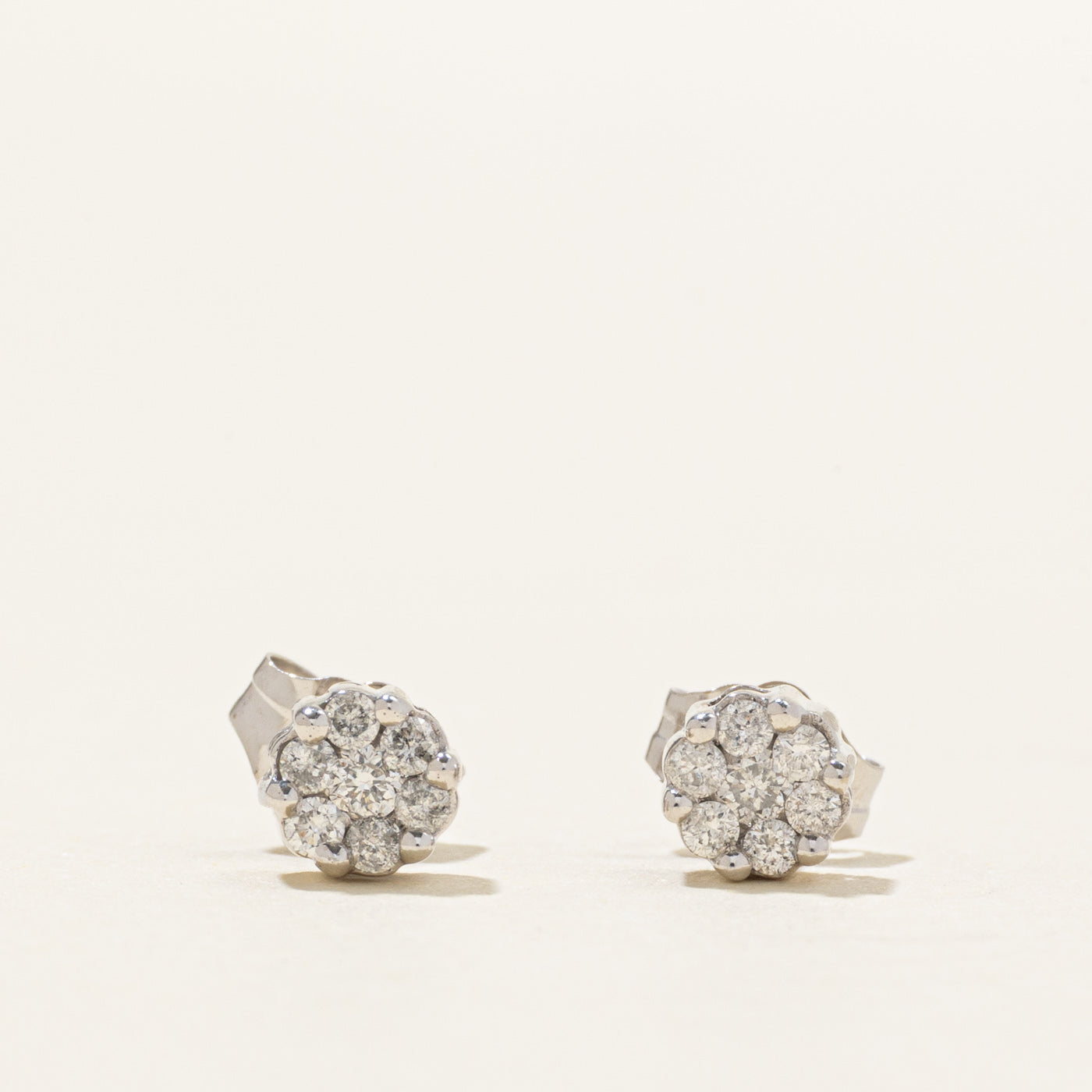 White Gold Diamond Cluster Stud Earrings