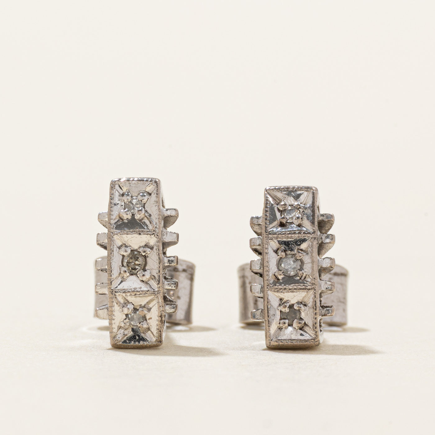 Sterling Silver Diamond Column Stud Earrings