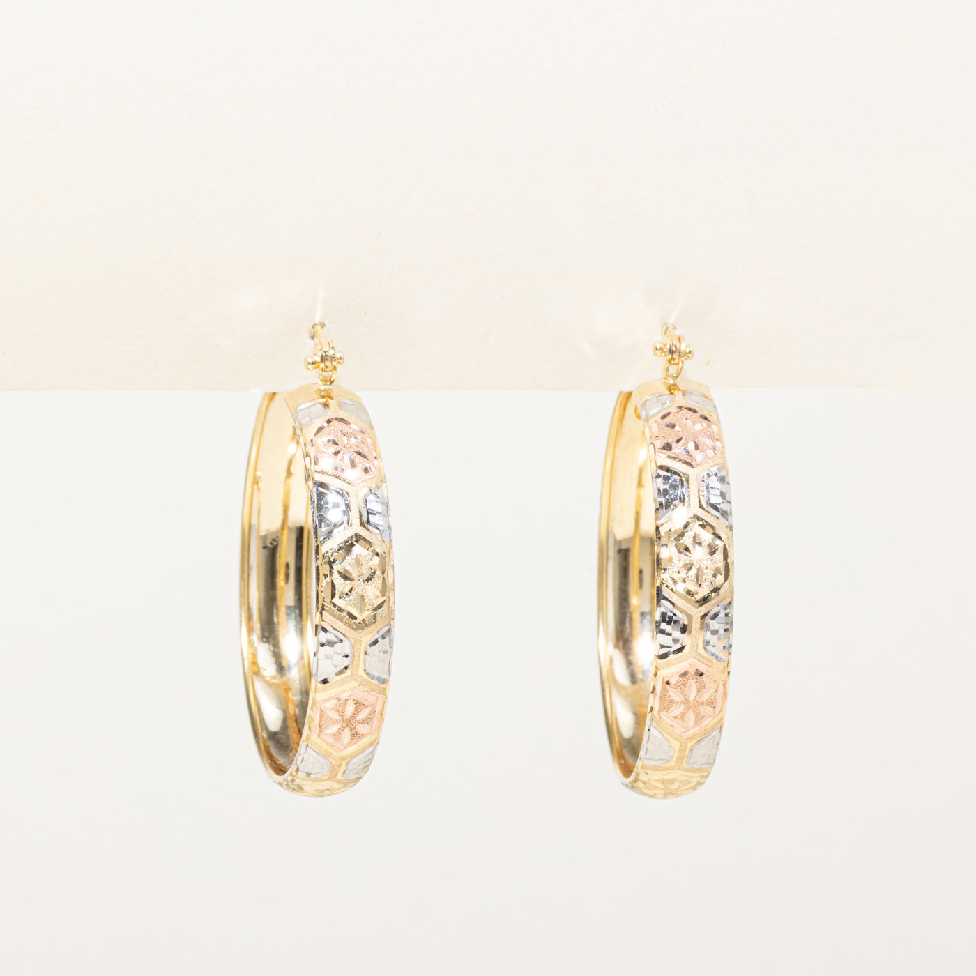14k Yellow, White & Rose Gold Hoops