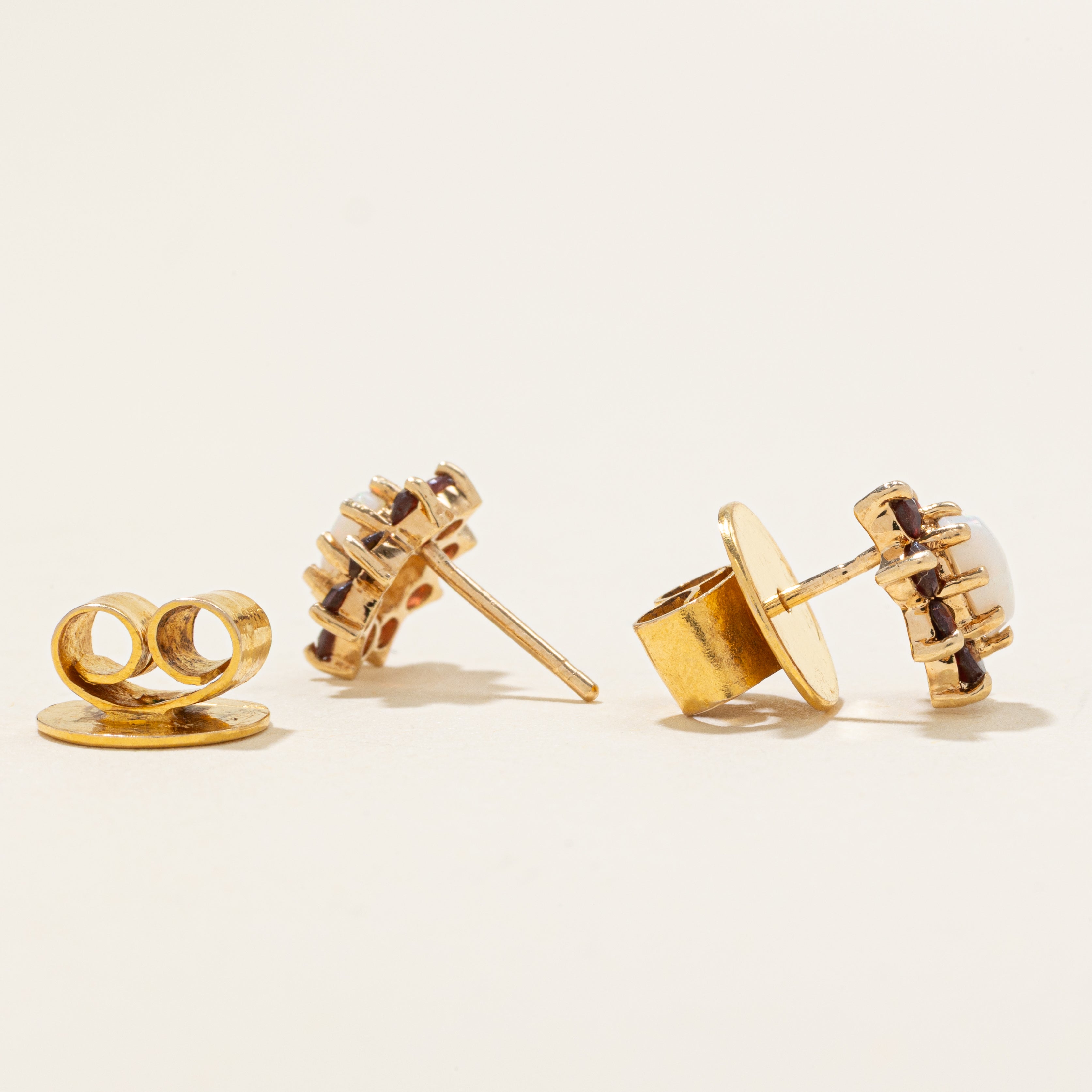 Opal & Garnet Petal Halo Stud Earrings