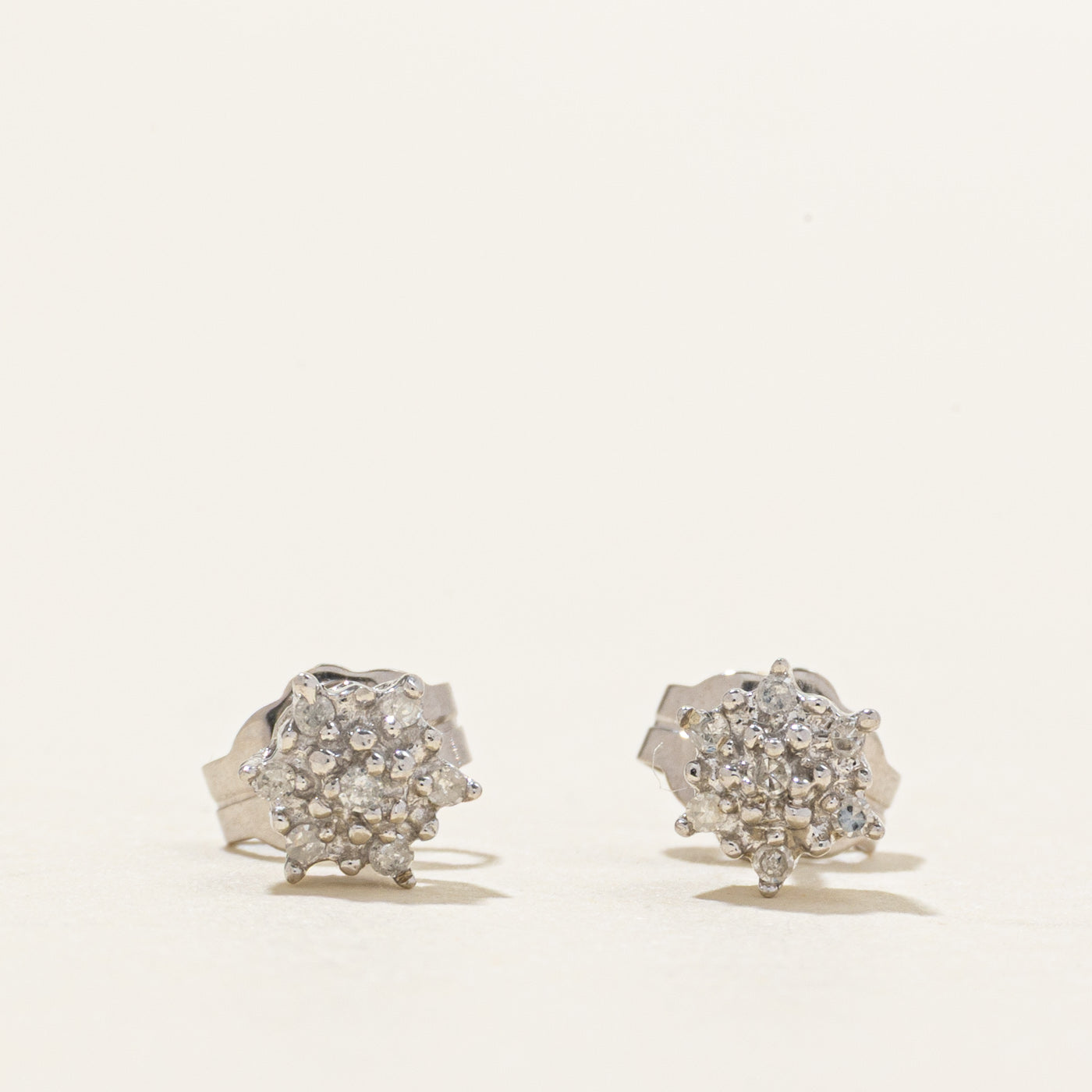 White Gold Diamond Petal Cluster Stud Earrings