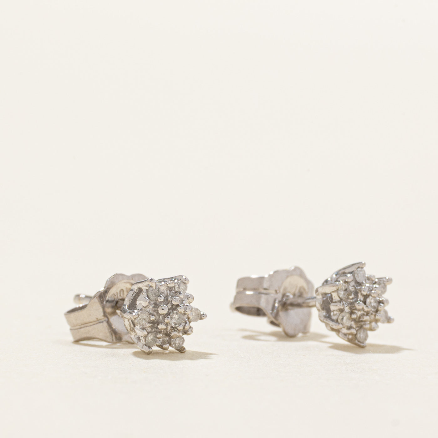 White Gold Diamond Petal Cluster Stud Earrings