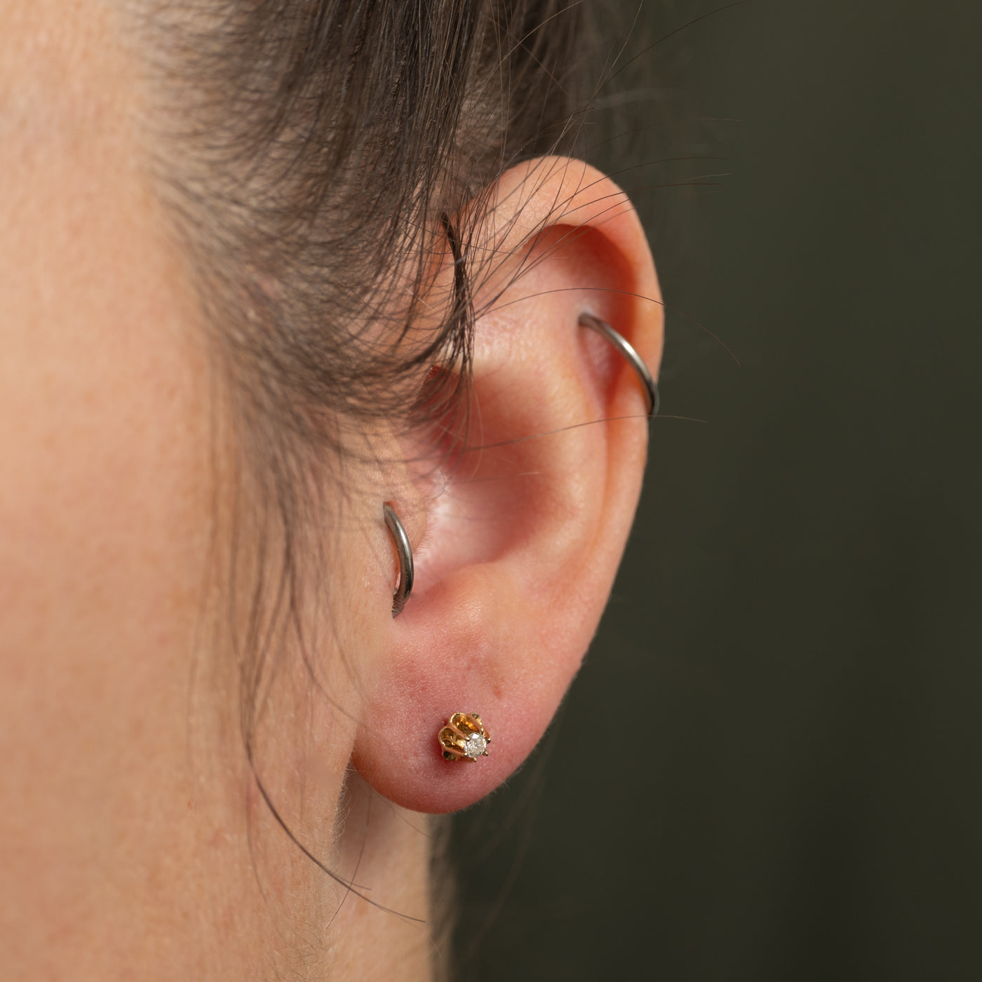 Belcher Set Diamond Stud Earrings