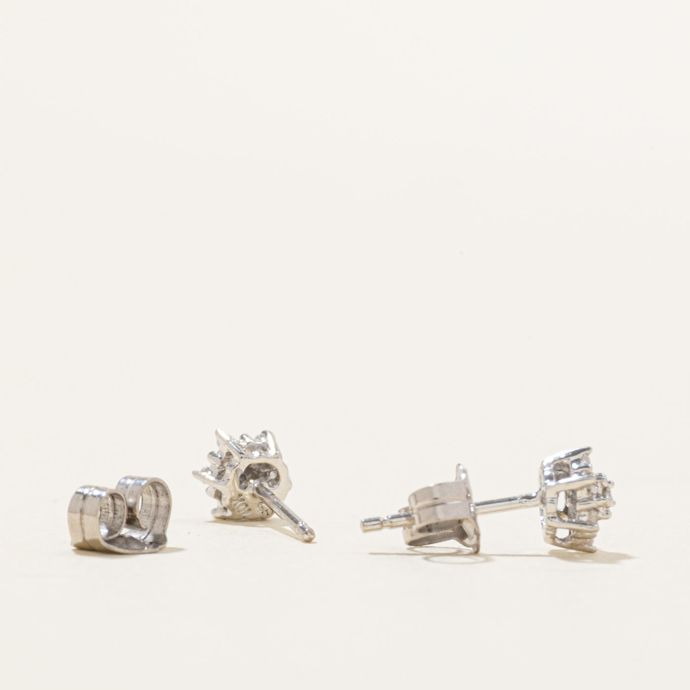 White Gold Diamond Petal Cluster Stud Earrings