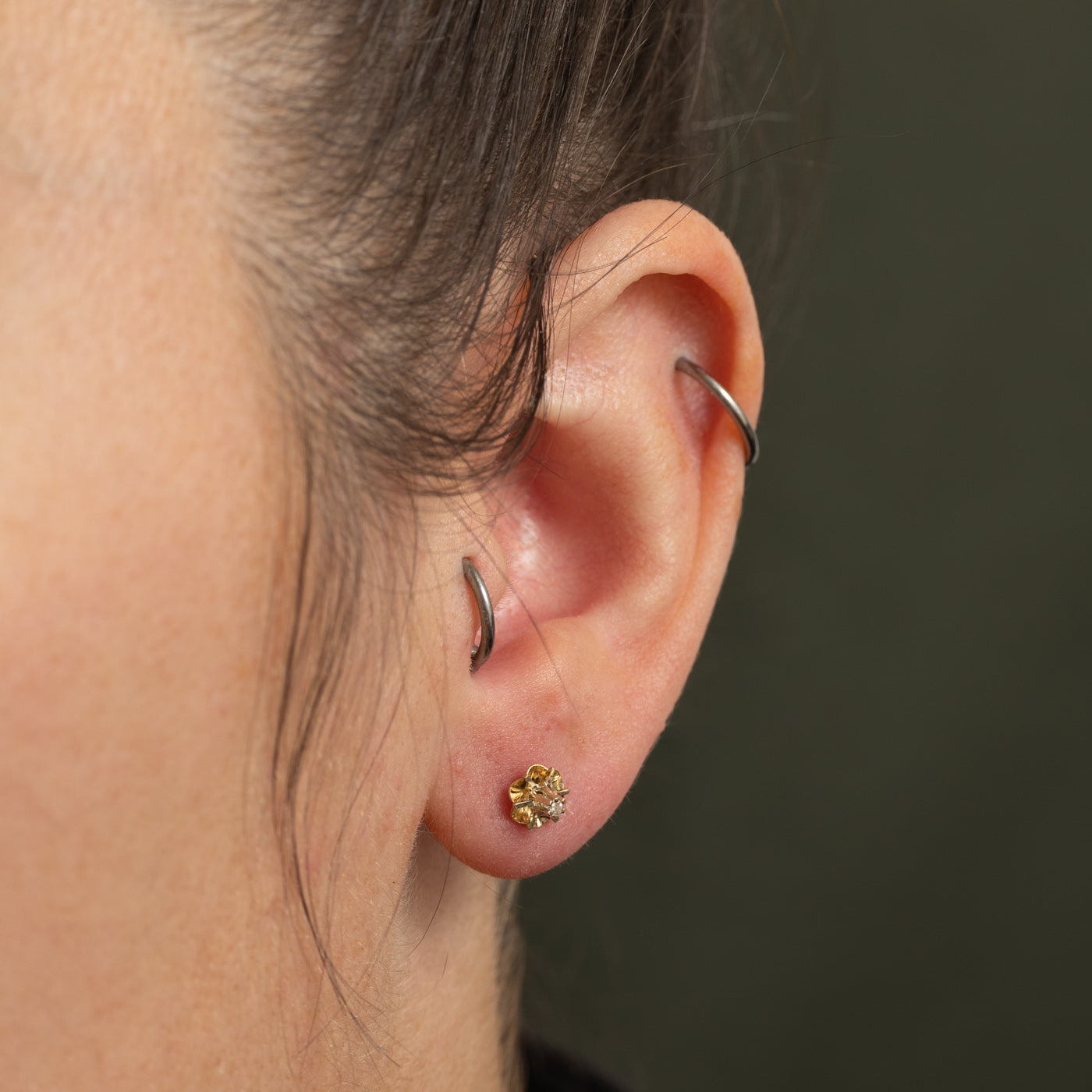 Belcher Set Diamond Stud Earrings