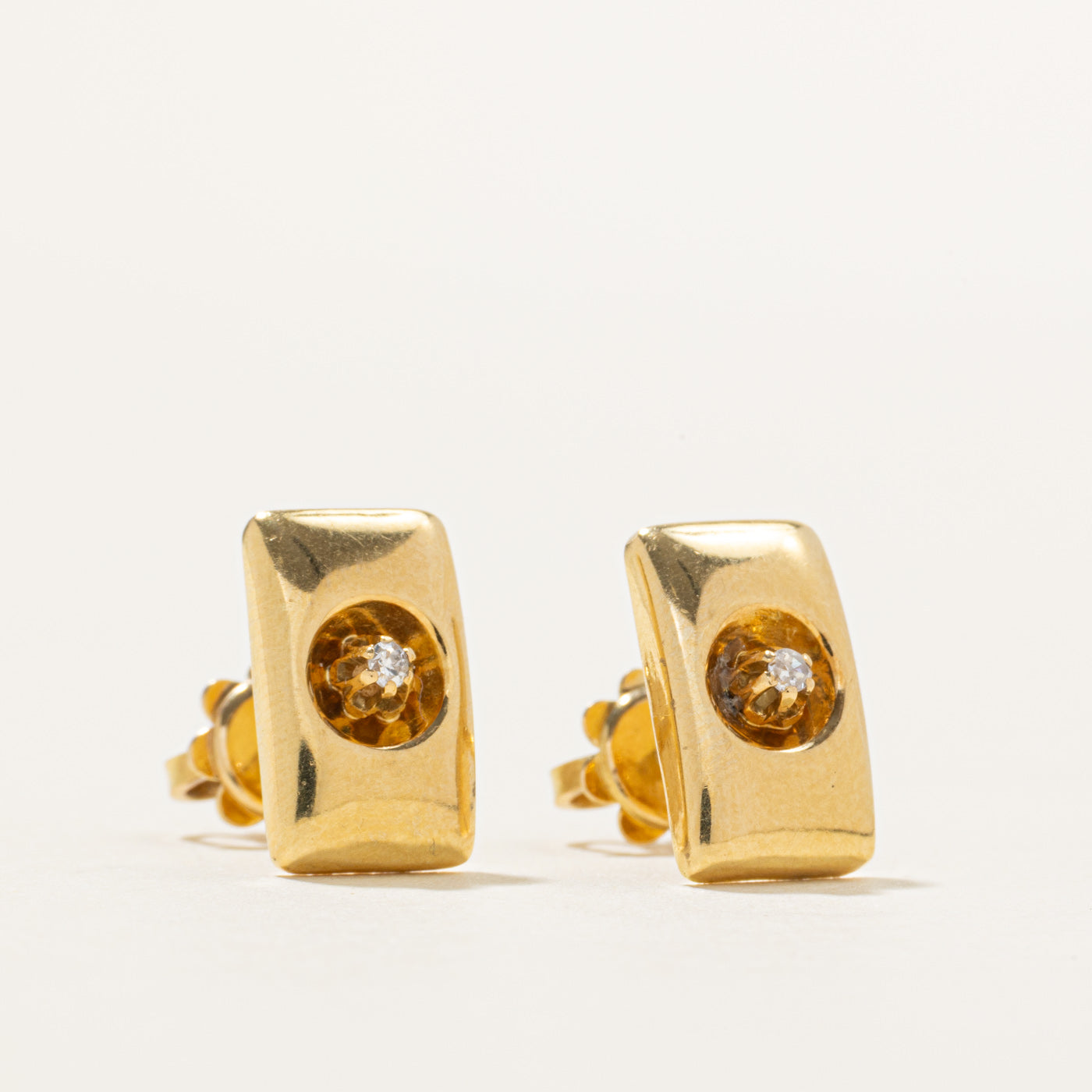 18k Belcher Set Diamond Stud Earrings