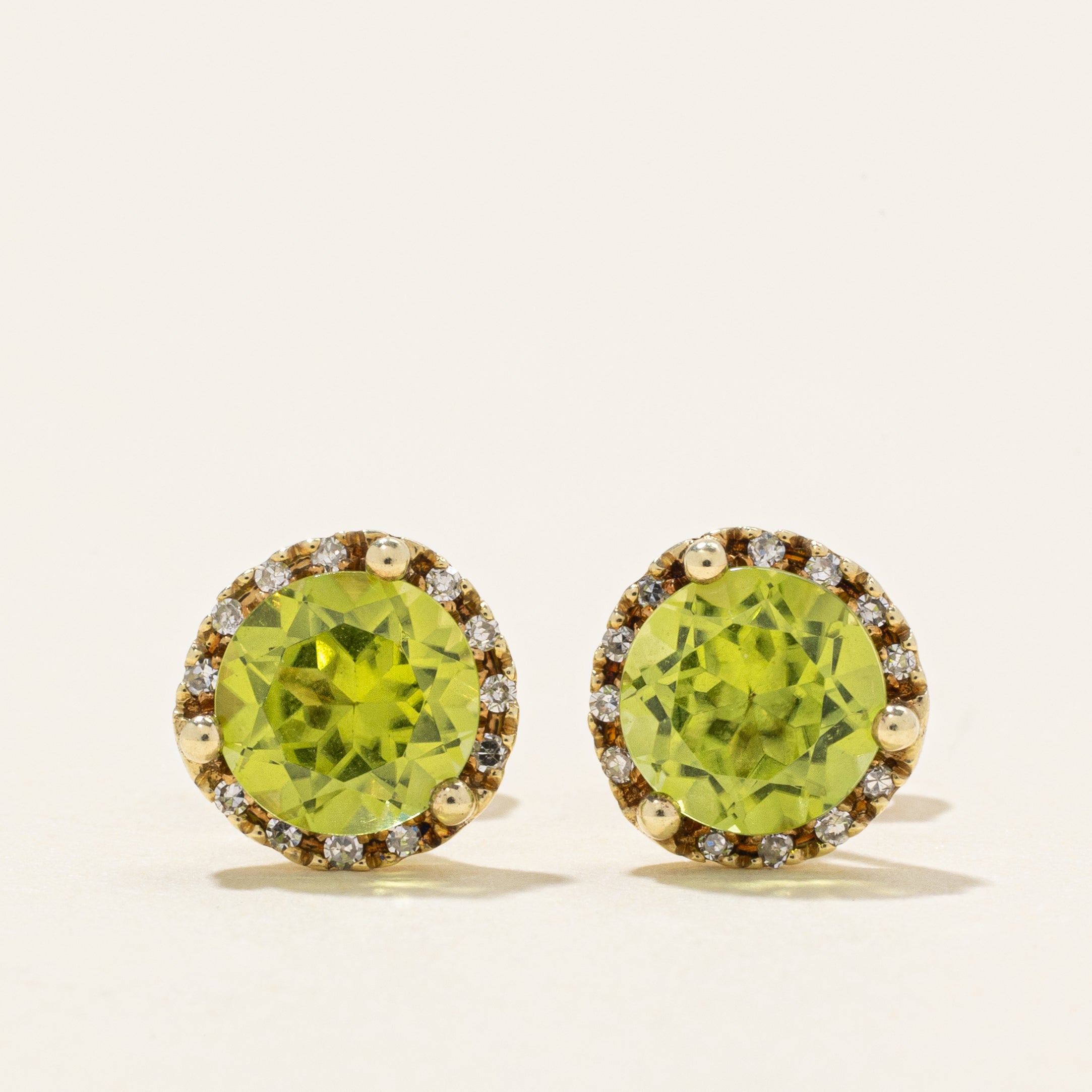 Peridot & Diamond Halo Stud Earrings