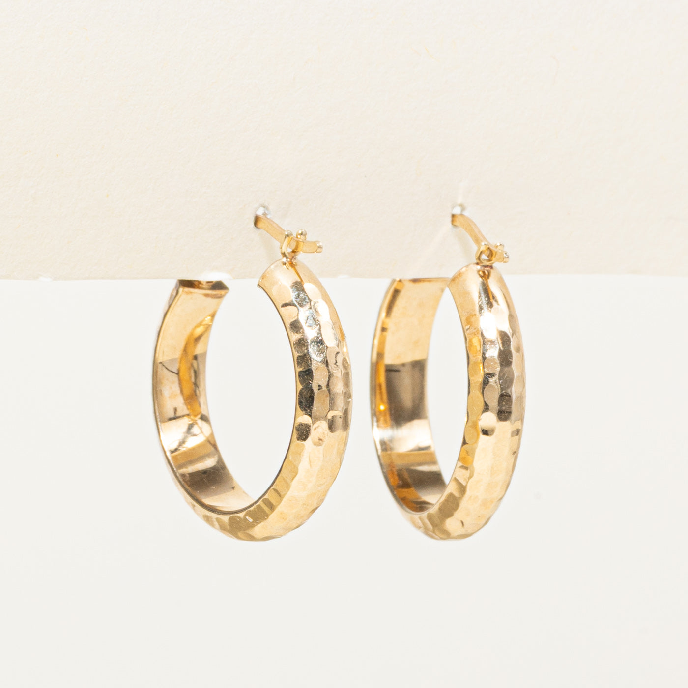 14k Yellow Gold Hammered Hoop Earrings